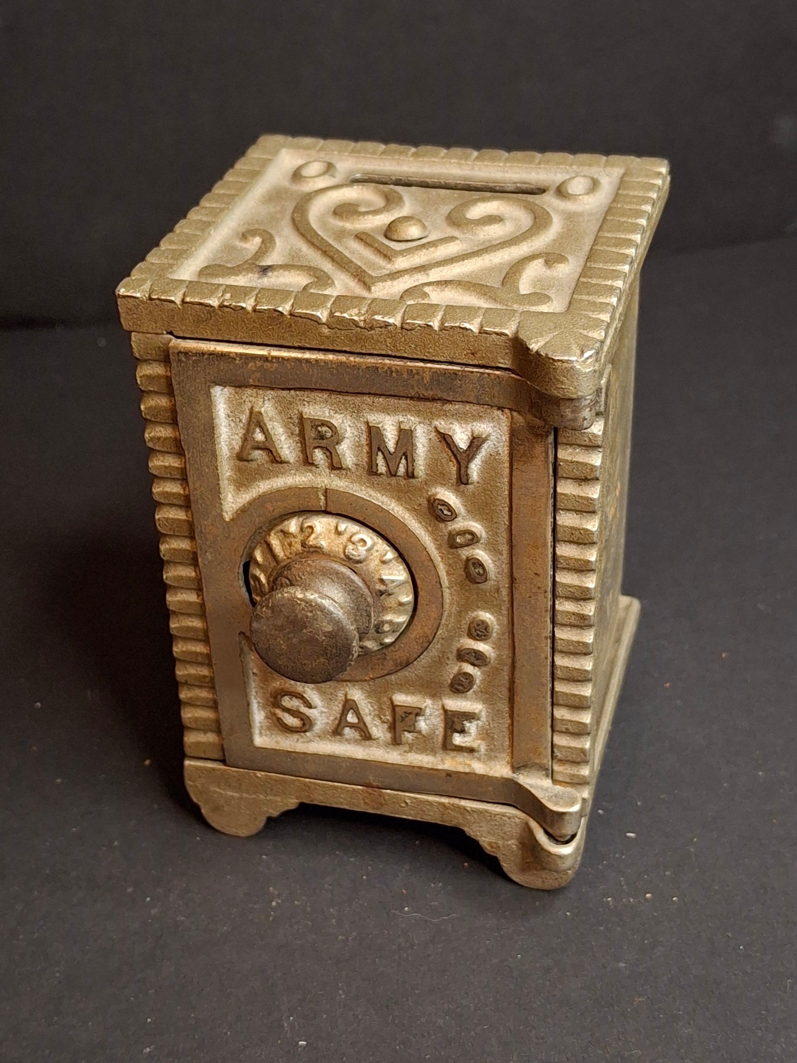 Antique Kenton Cast Iron Army Safe Still Bank, Circa 1911 Coin Slot Top