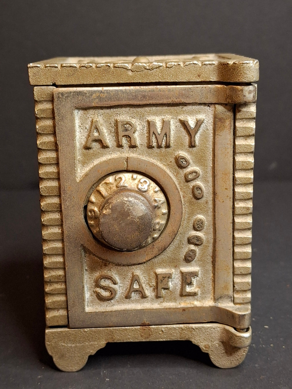 Antique Kenton Cast Iron Army Safe Still Bank, Circa 1911 Coin Slot Top