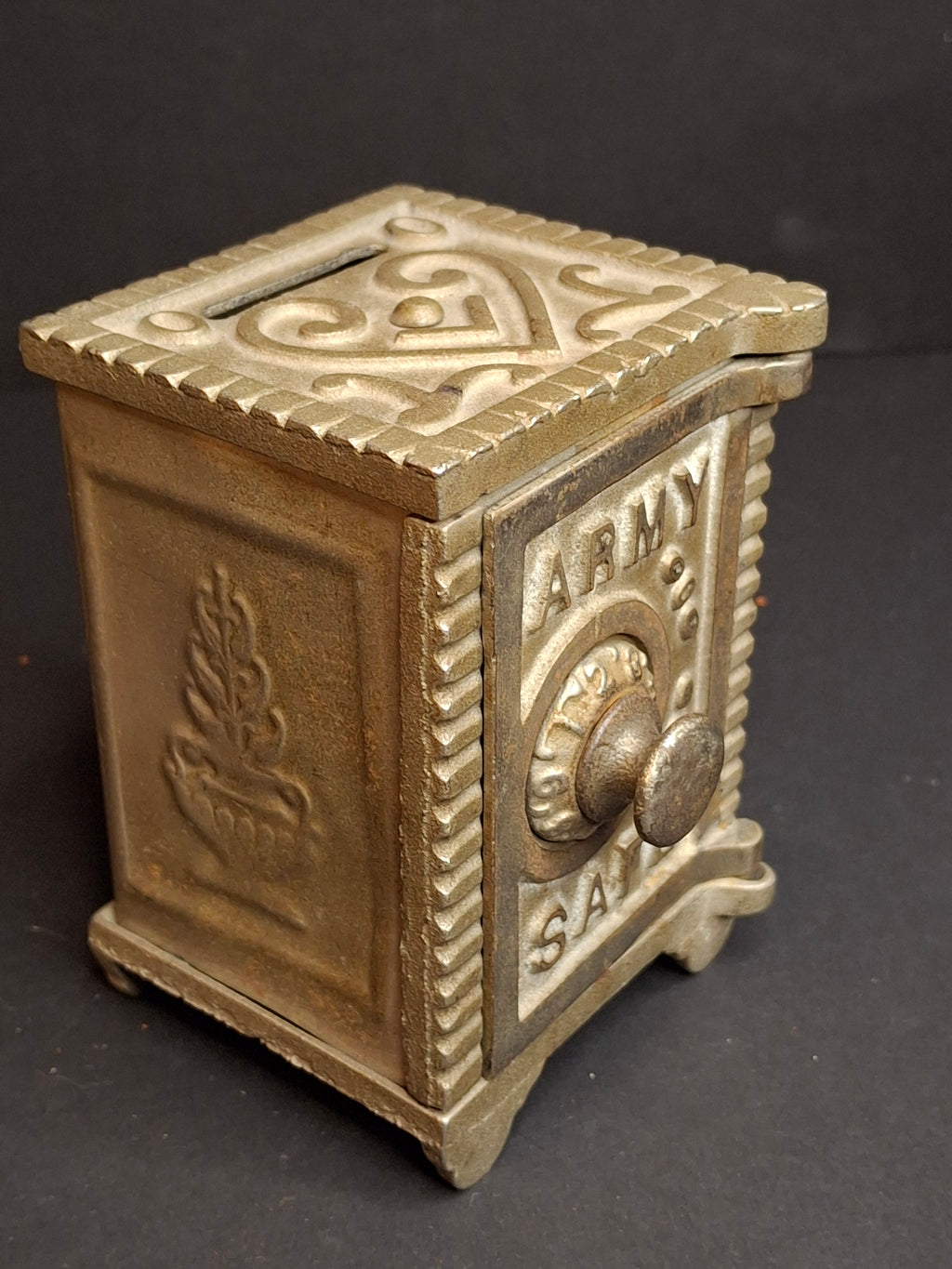 Antique Kenton Cast Iron Army Safe Still Bank, Circa 1911 Coin Slot Top