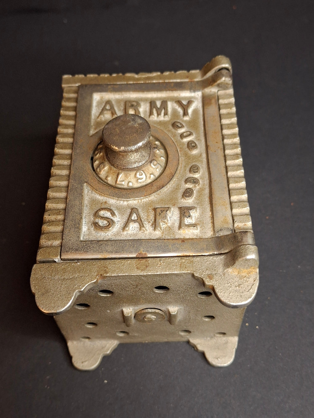 Antique Kenton Cast Iron Army Safe Still Bank, Circa 1911 Coin Slot Top