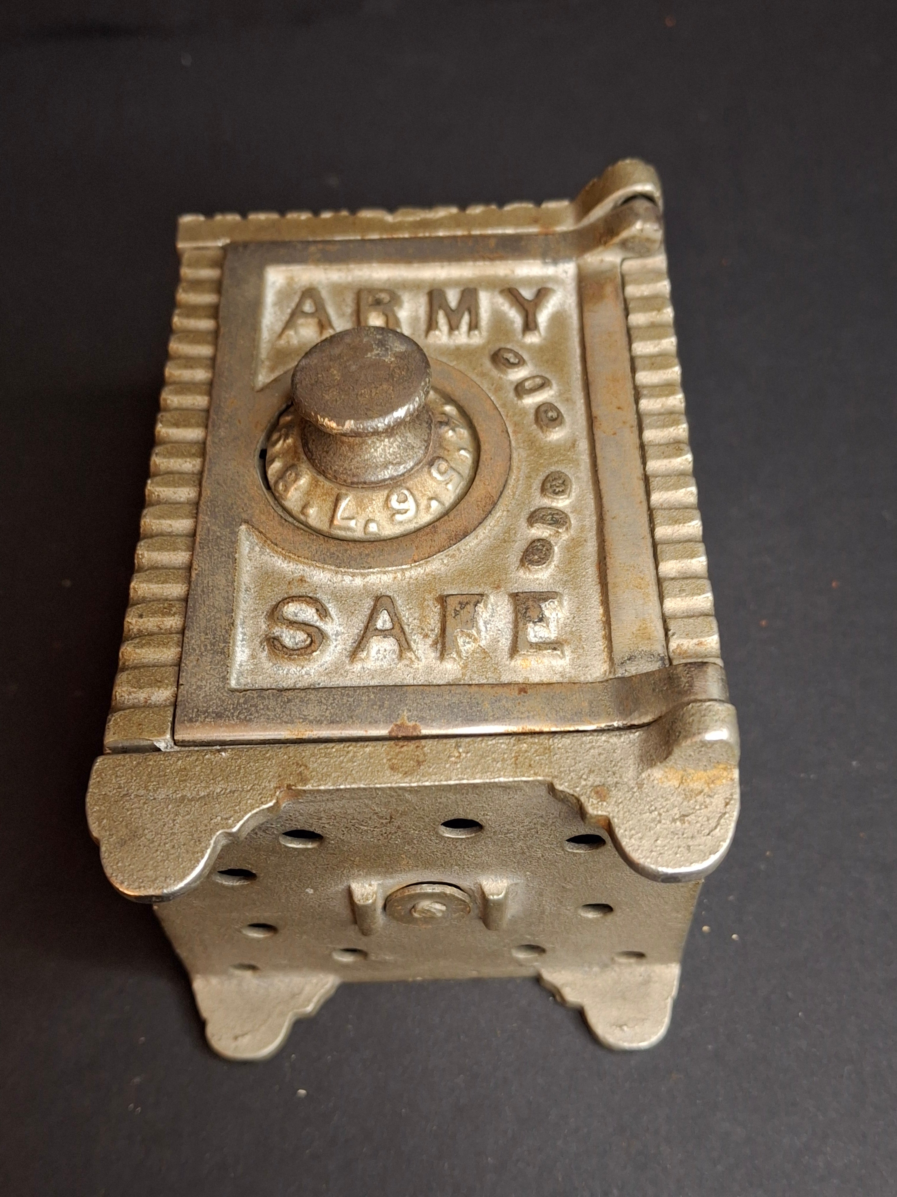 Antique Kenton Cast Iron Army Safe Still Bank, Circa 1911 Coin Slot Top