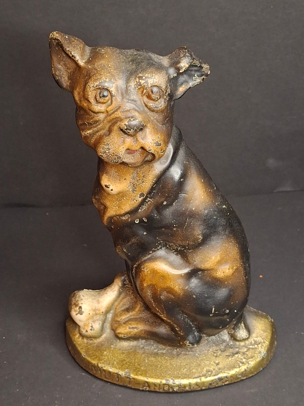 Antique Cast Iron Mutt And His Bone Dog Doorstop 1930s Original Paint Greenblatt
