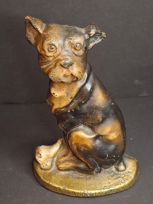Antique Cast Iron Mutt And His Bone Dog Doorstop 1930s Original Paint Greenblatt