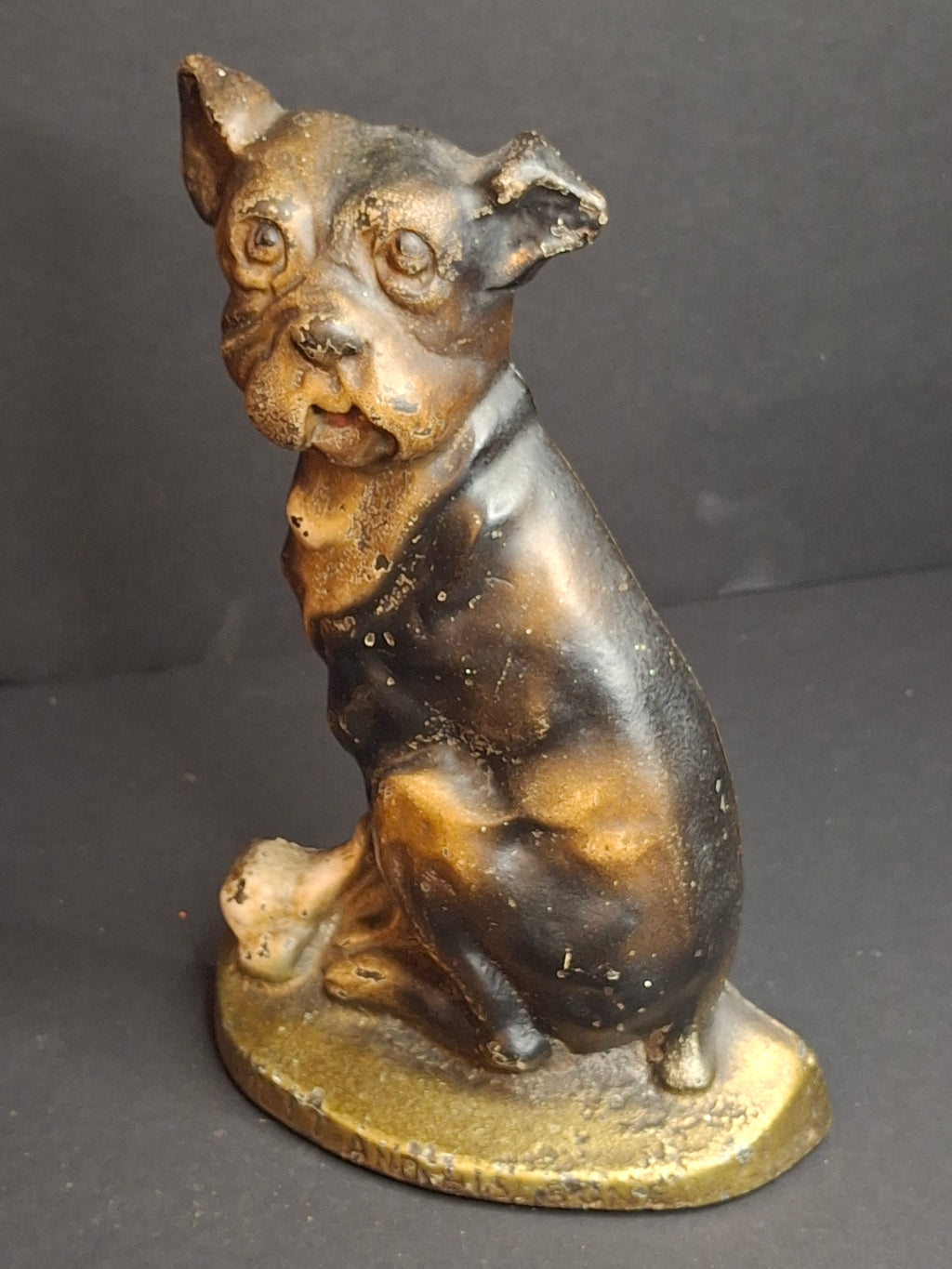 Antique Cast Iron Mutt And His Bone Dog Doorstop 1930s Original Paint Greenblatt