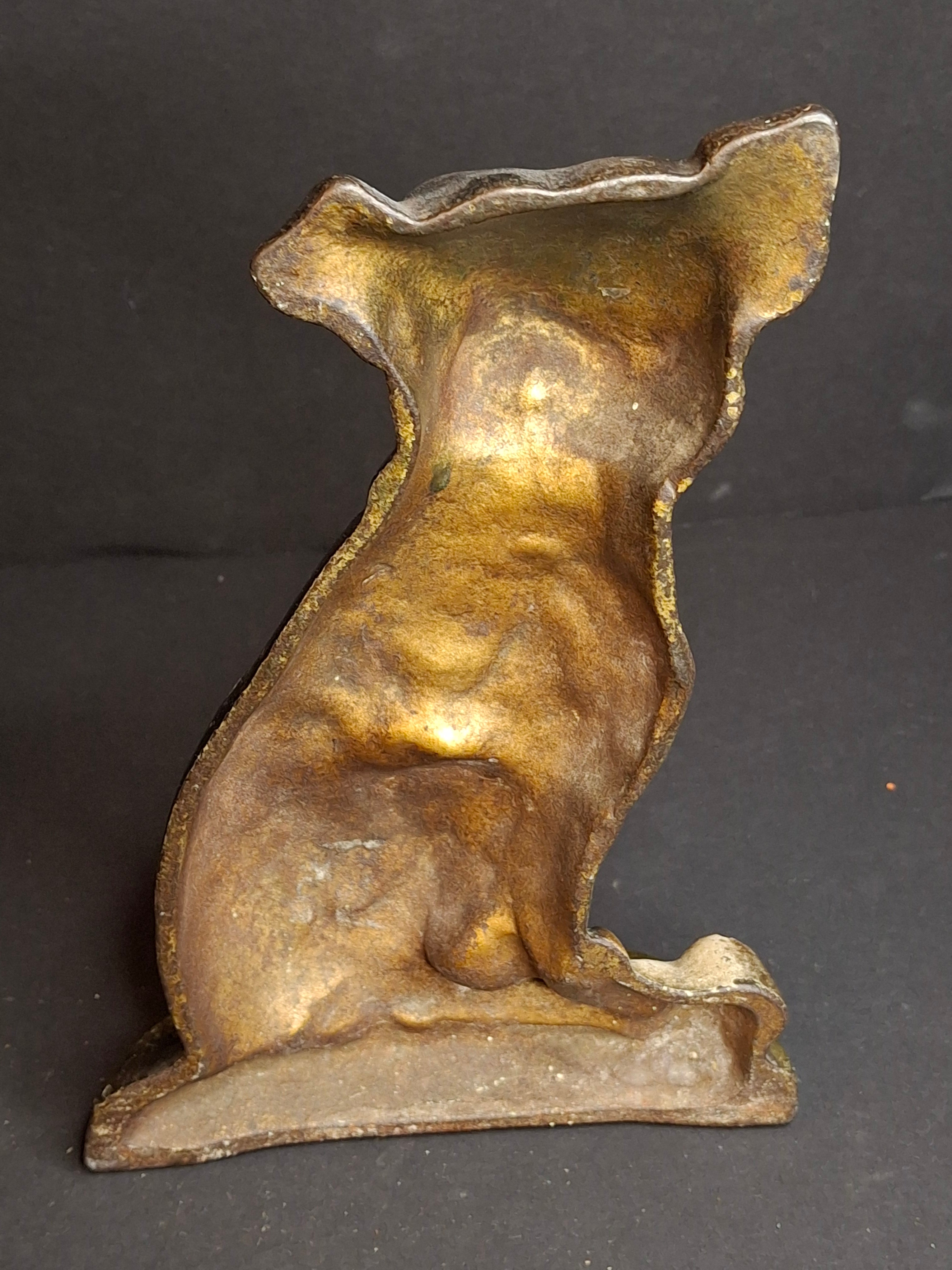 Antique Cast Iron Mutt And His Bone Dog Doorstop 1930s Original Paint Greenblatt