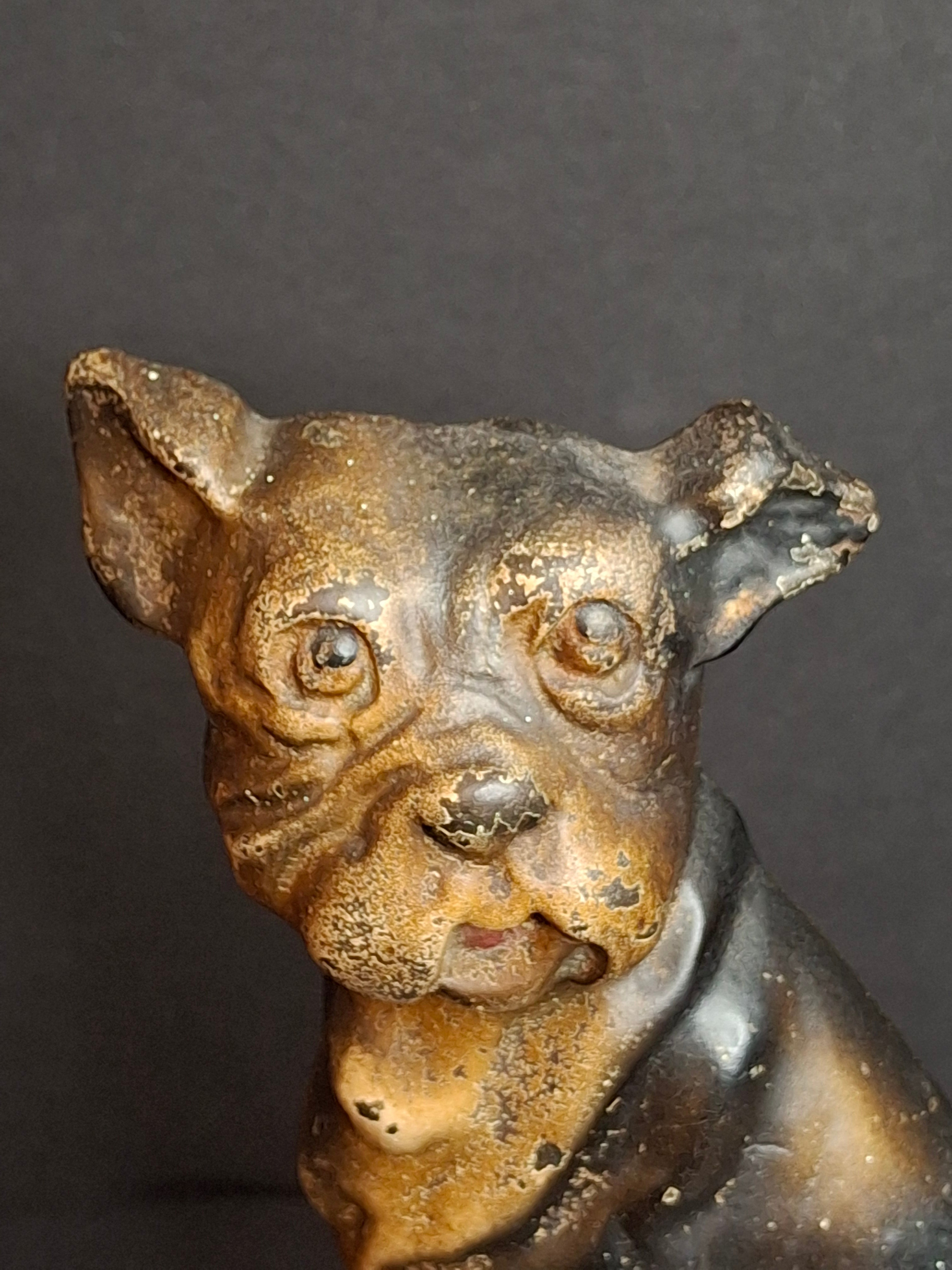 Antique Cast Iron Mutt And His Bone Dog Doorstop 1930s Original Paint Greenblatt