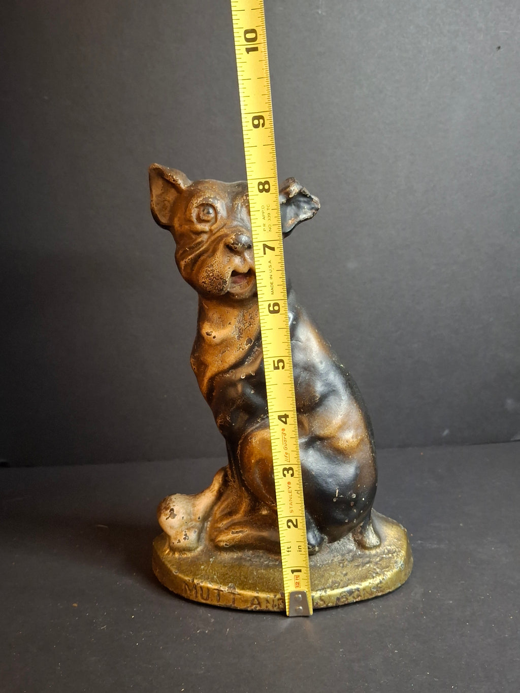 Antique Cast Iron Mutt And His Bone Dog Doorstop 1930s Original Paint Greenblatt