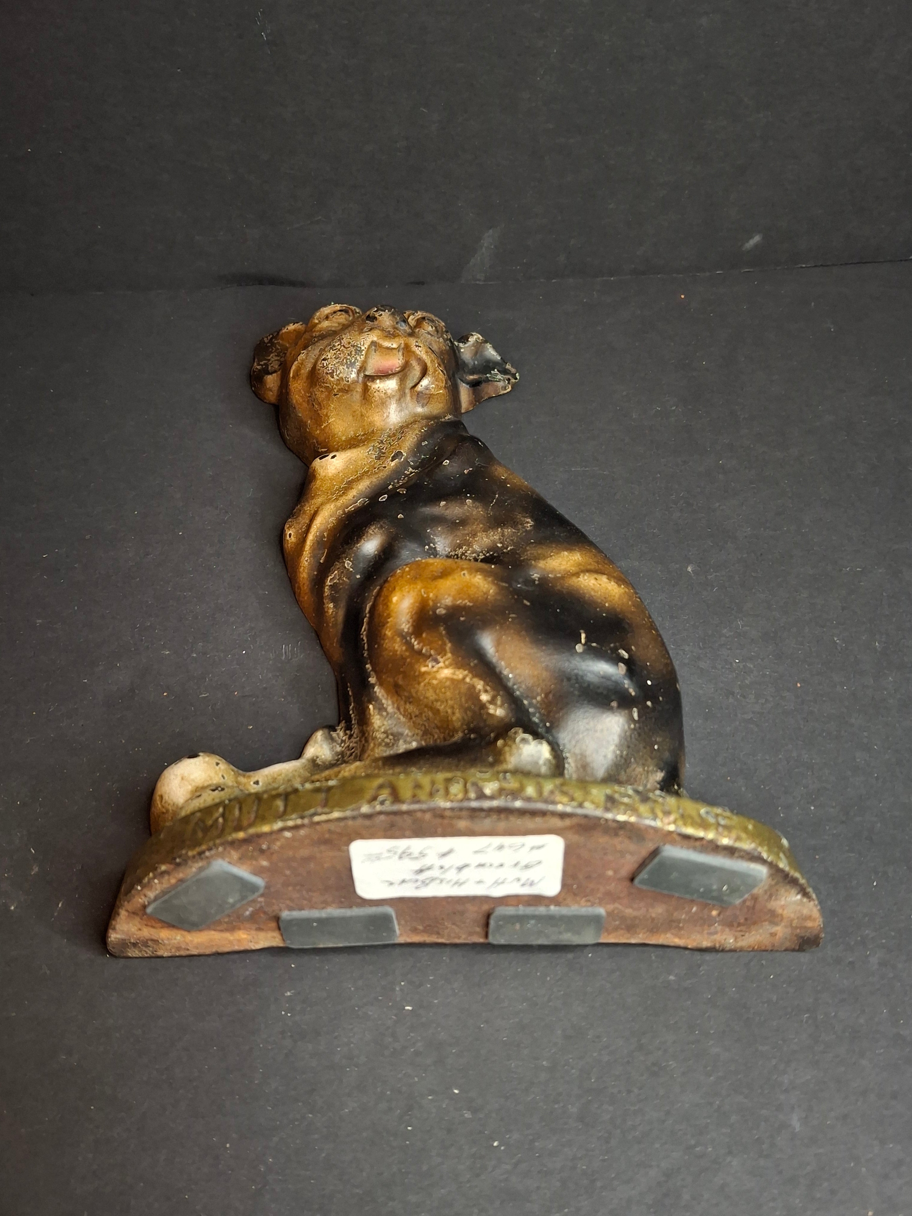Antique Cast Iron Mutt And His Bone Dog Doorstop 1930s Original Paint Greenblatt