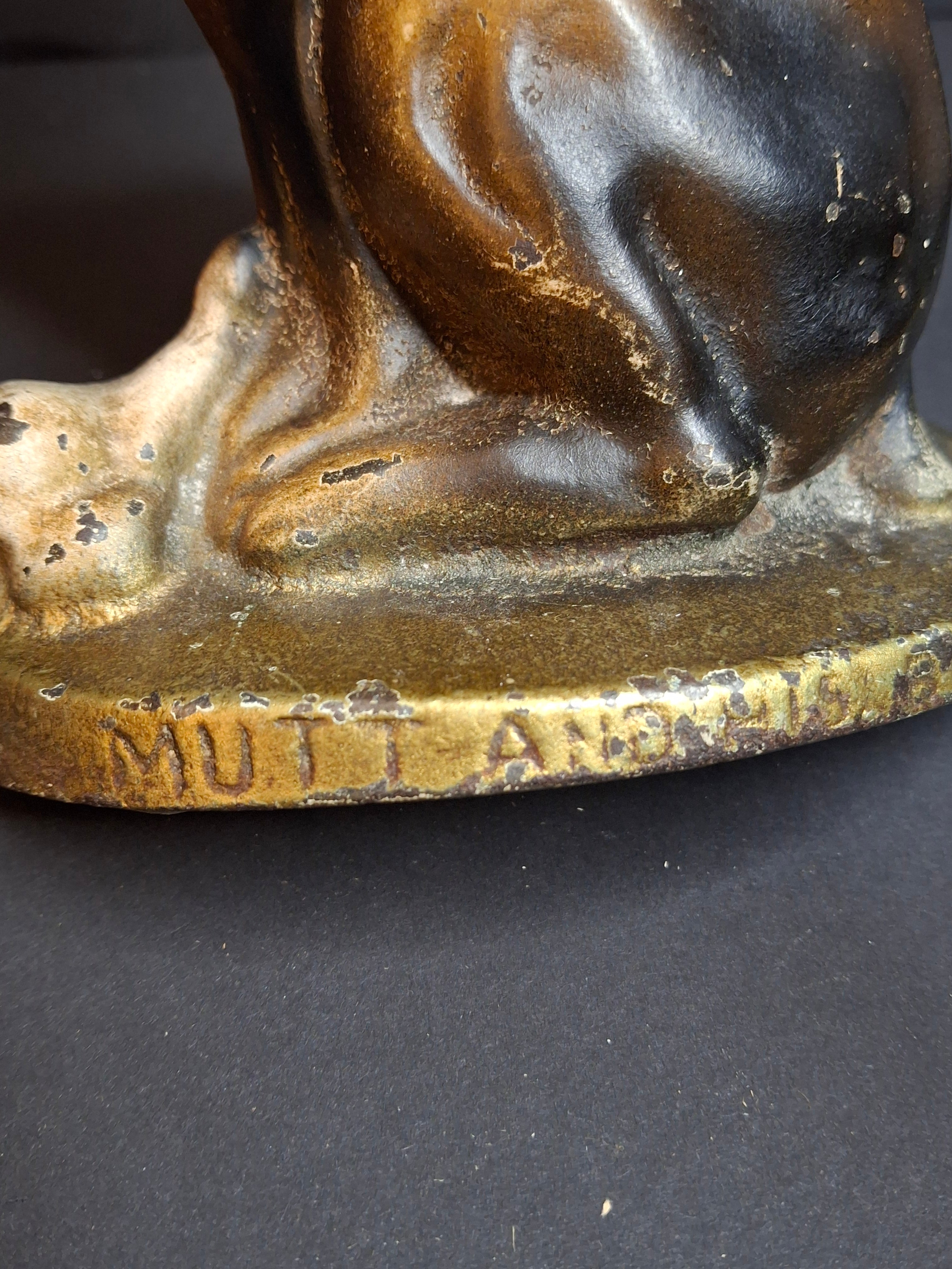 Antique Cast Iron Mutt And His Bone Dog Doorstop 1930s Original Paint Greenblatt