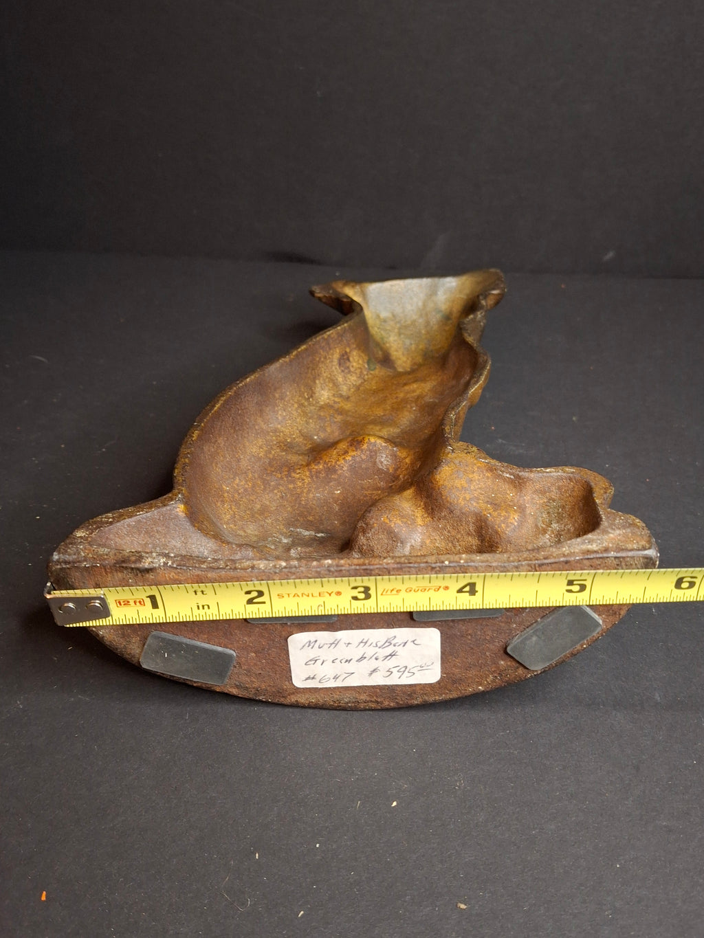Antique Cast Iron Mutt And His Bone Dog Doorstop 1930s Original Paint Greenblatt