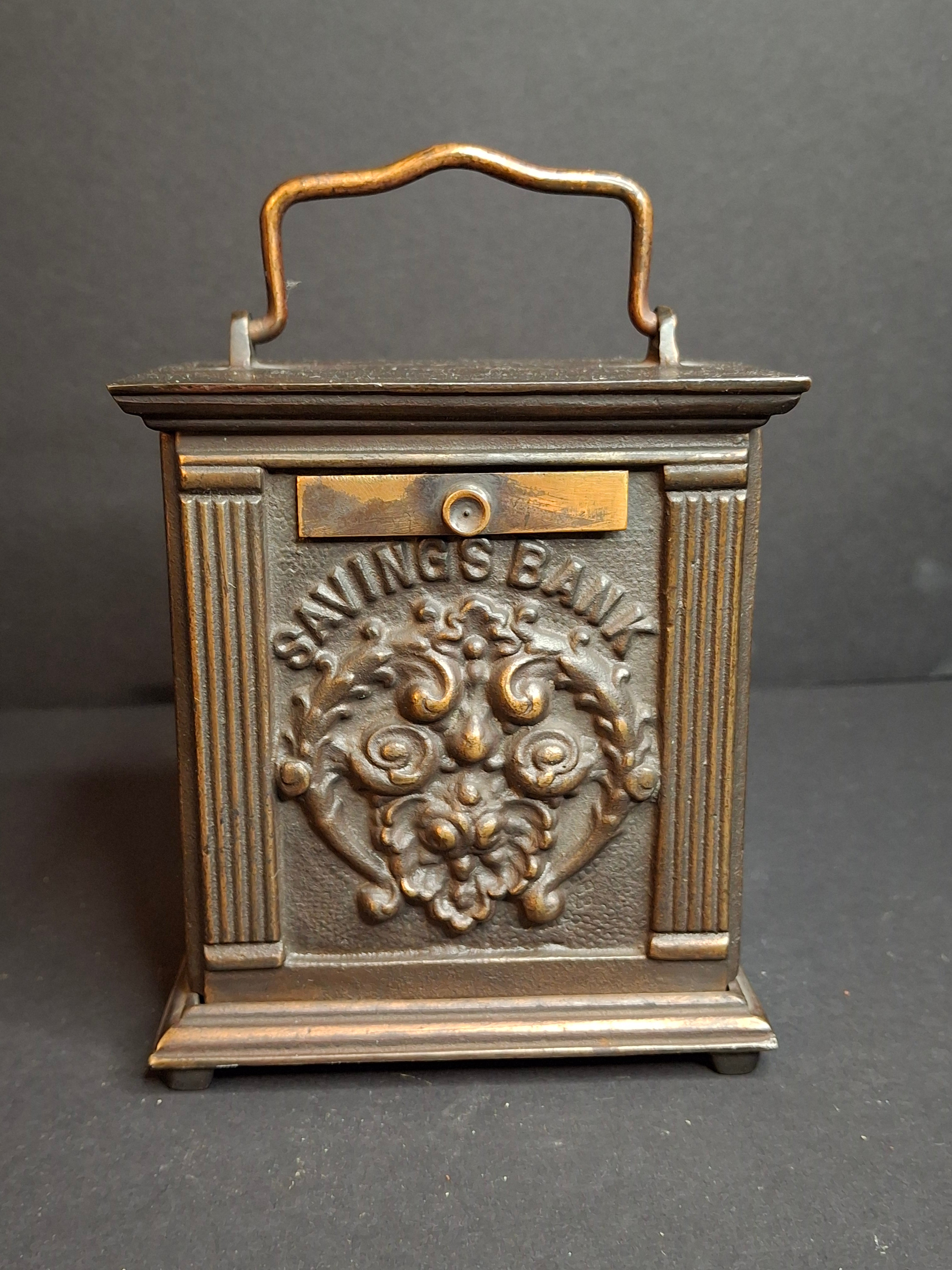Antique 1895 Chandler’s Mechanical Bank National Brass Works Cast Iron Safe Toy - Peirce Collection