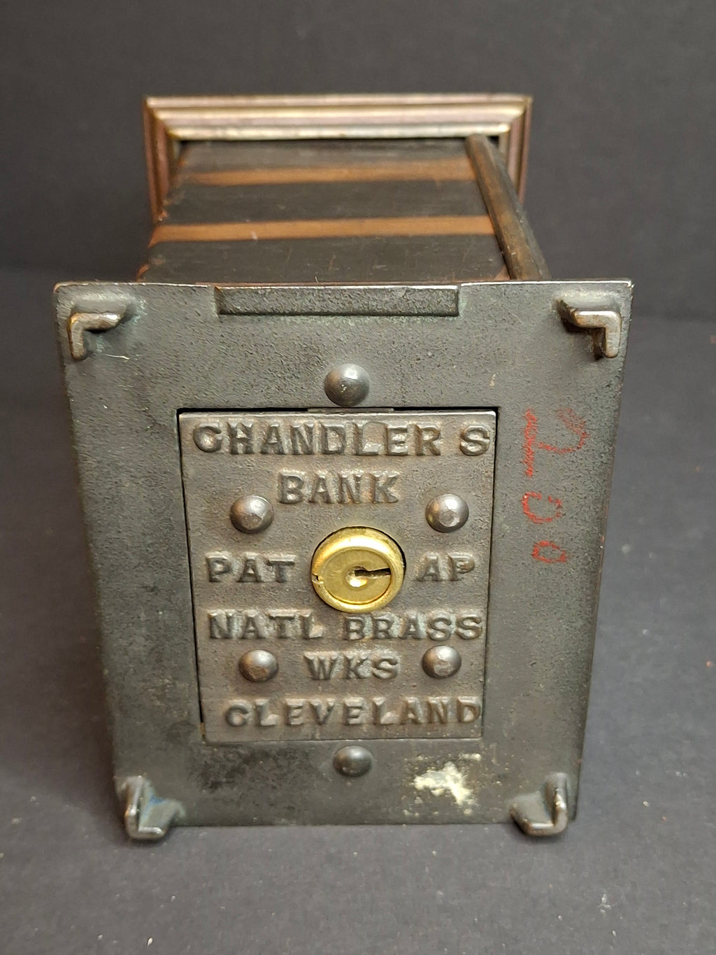 Antique 1895 Chandler’s Mechanical Bank National Brass Works Cast Iron Safe Toy - Peirce Collection