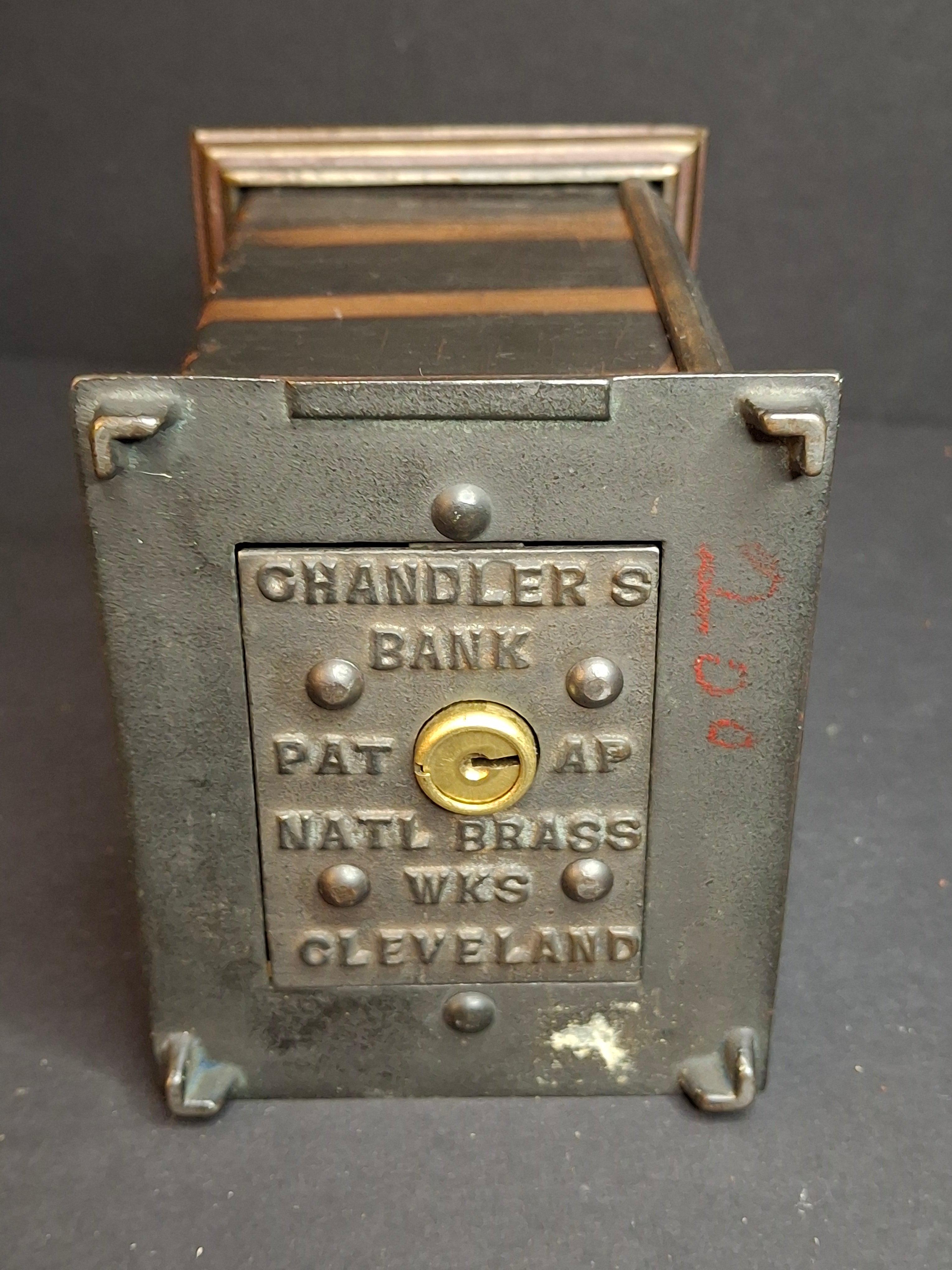 Antique 1895 Chandler’s Mechanical Bank National Brass Works Cast Iron Safe Toy - Peirce Collection