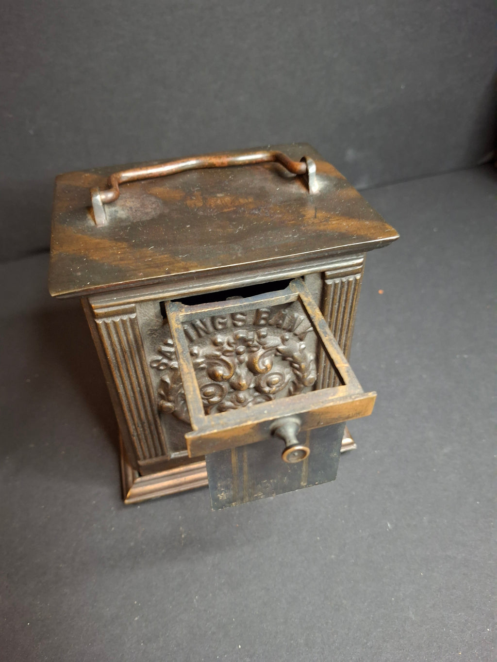 Antique 1895 Chandler’s Mechanical Bank National Brass Works Cast Iron Safe Toy - Peirce Collection