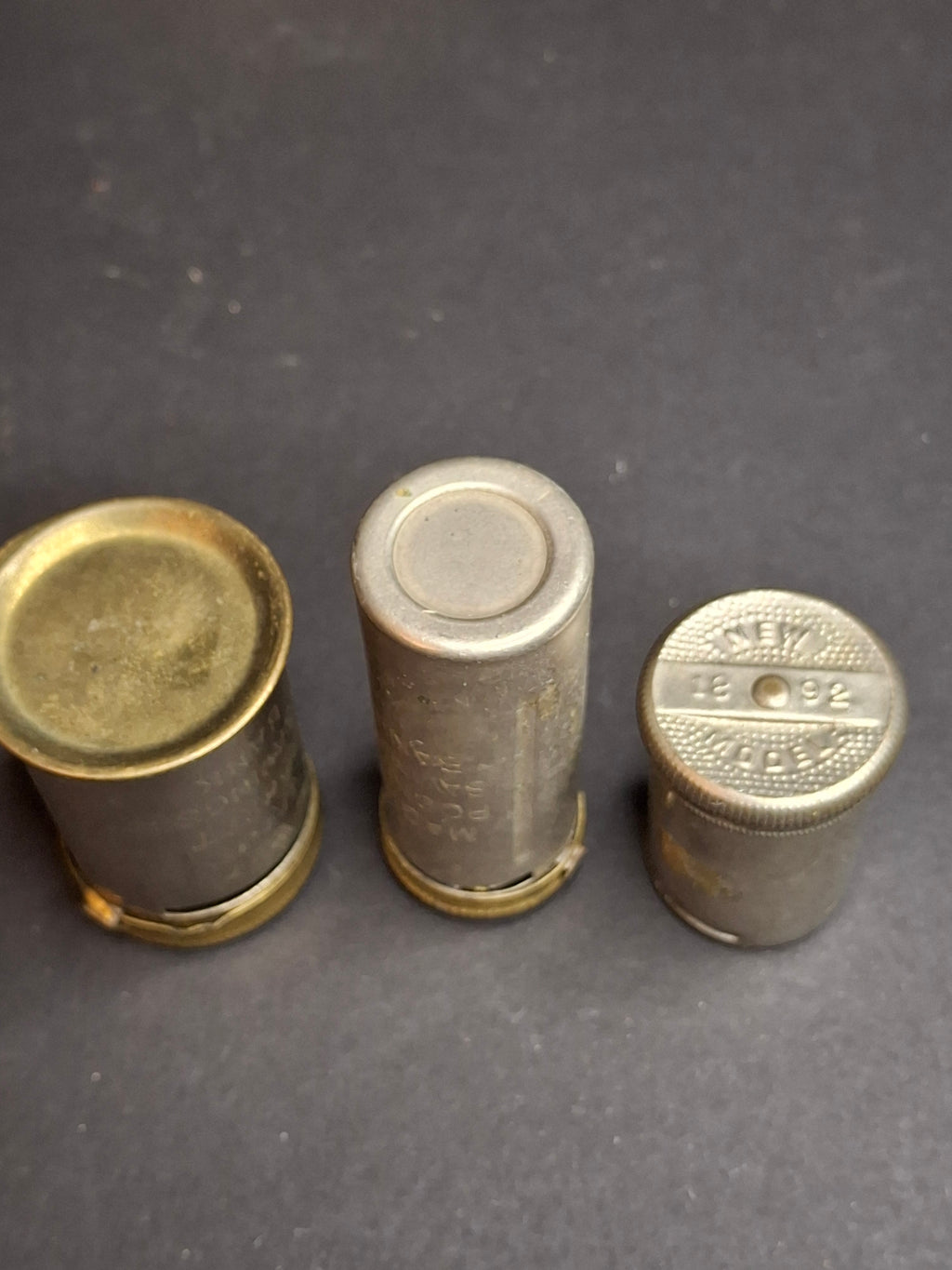 Antique Pocket Bank Trio 1890s B. & R. New York, British Empire Crown Magic 6d Sixpence Shilling Savings Tube Banks Lot