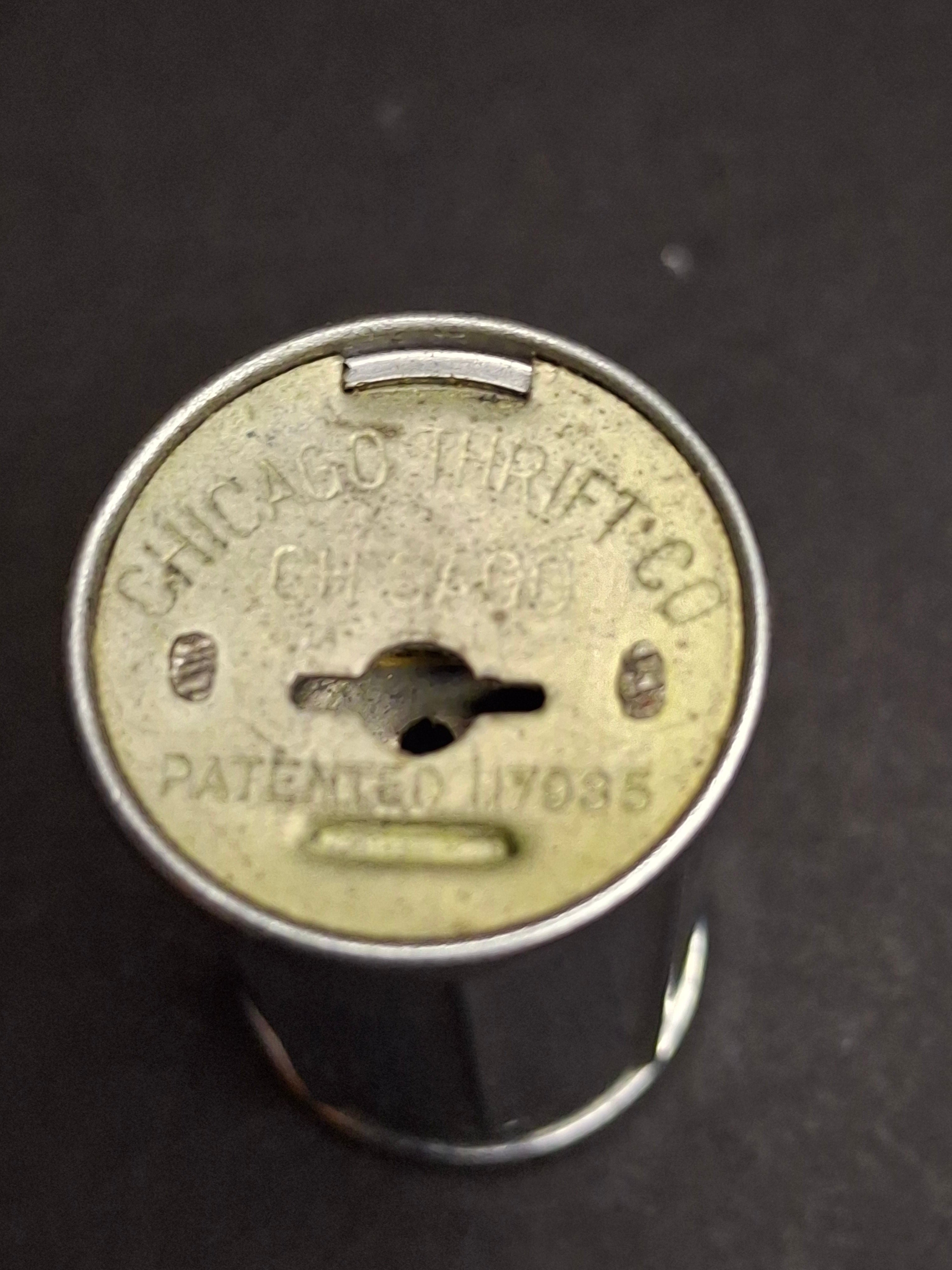 Vintage 1930s Chicago Thrift Co Telescoping Pocket Coin Bank Millikin National Bank Decatur IL Advertising Patented