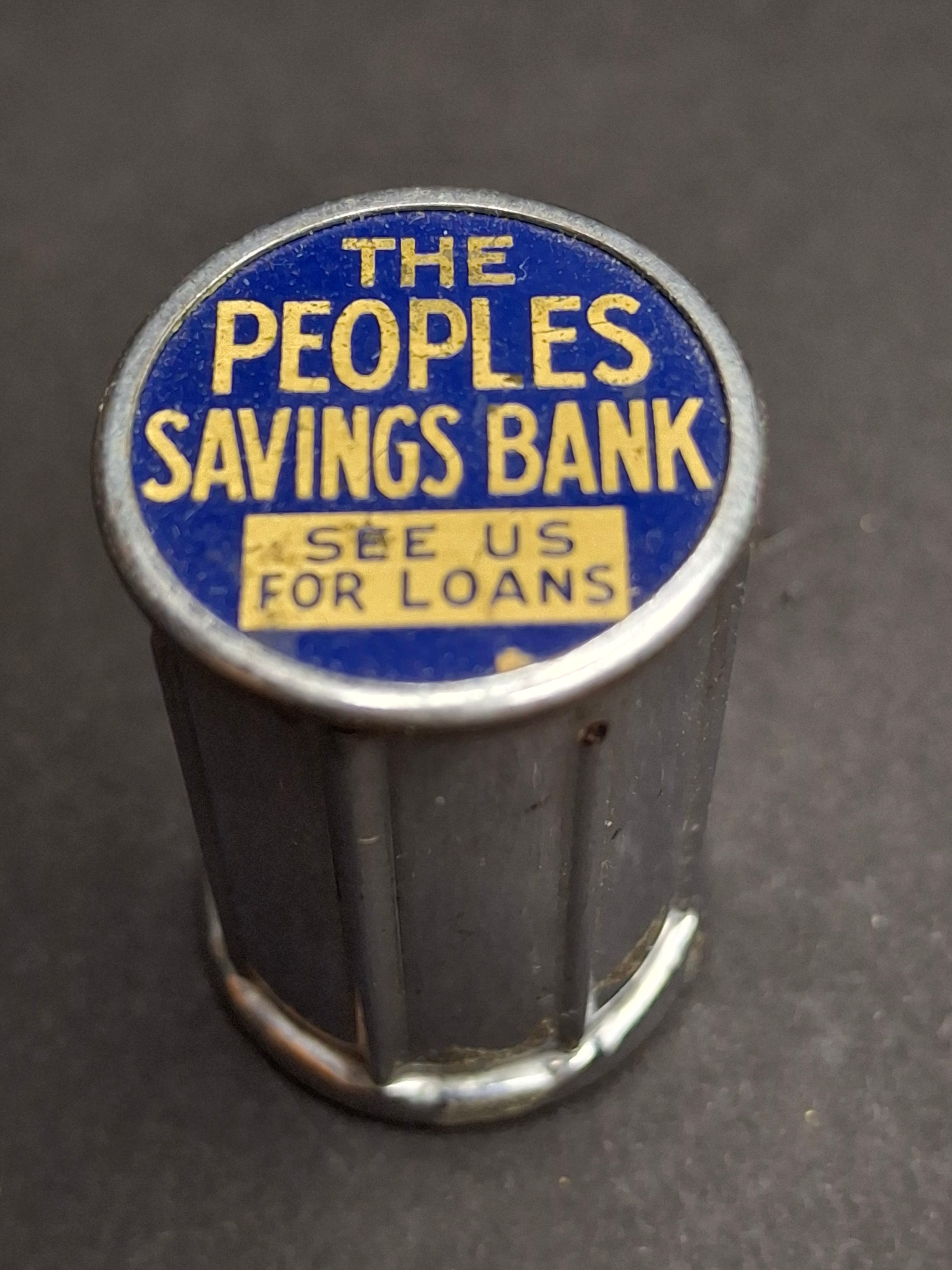 Vintage Chicago Thrift Co. Telescoping Pocket Coin Bank Peoples Savings Bank Promo
