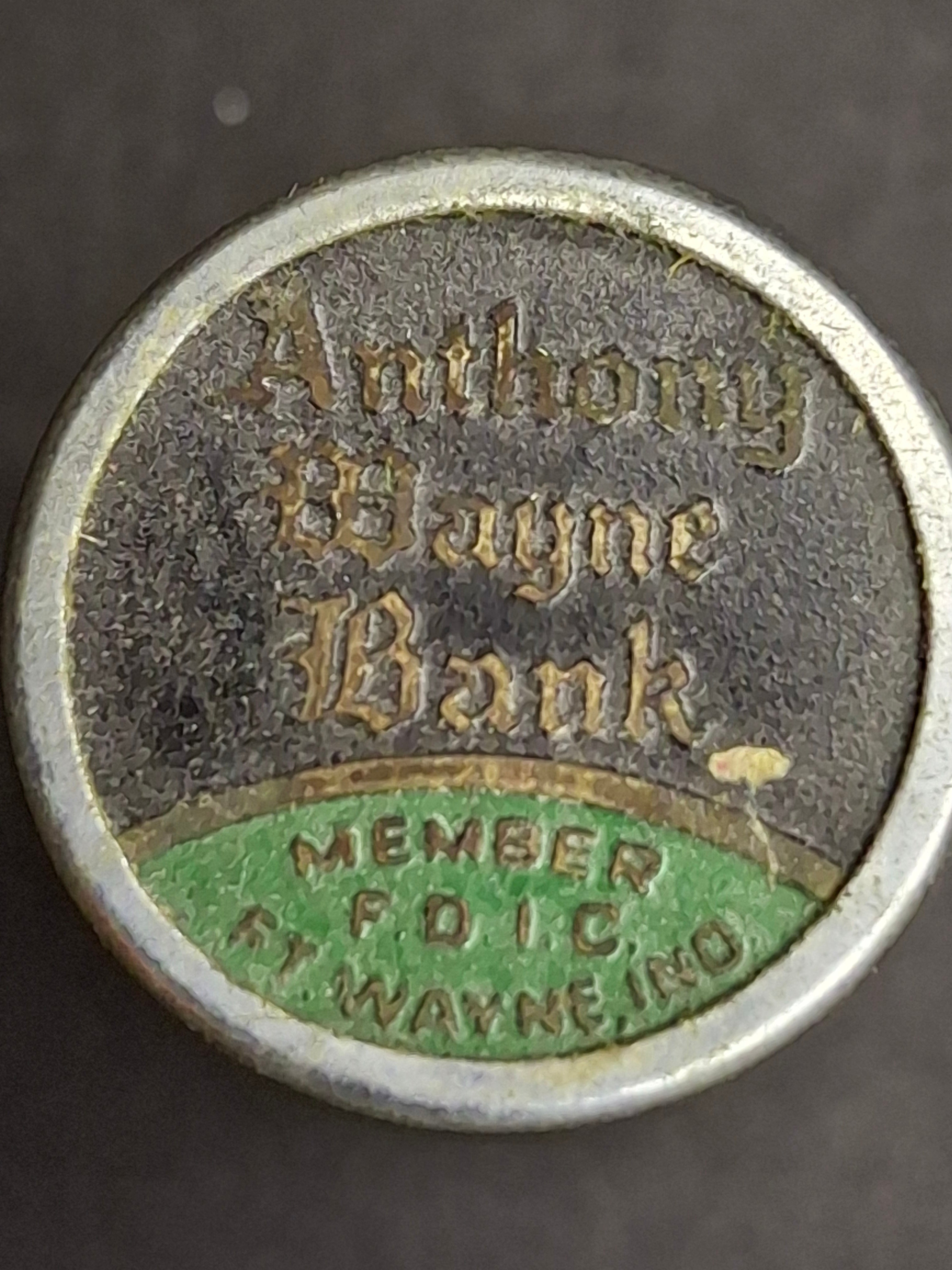 Vintage Chicago Thrift Co. Telescoping Pocket Dime Holder Bank – Anthony Wayne Bank Fort Wayne, Indiana Advertising Premium