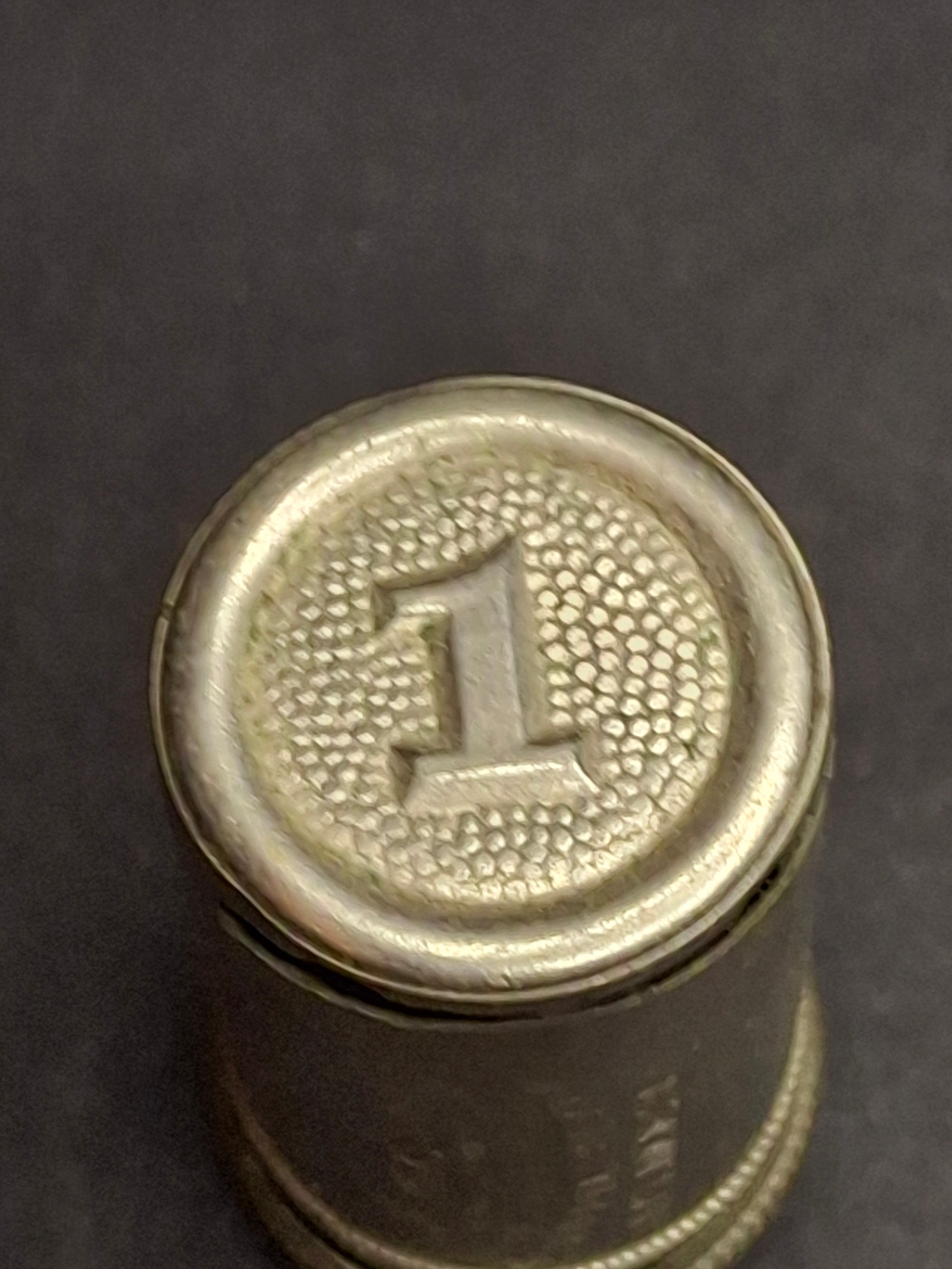 Antique 1891 Magic Introduction Co. "Surplus Bank" Pocket Dime Bank Nickel Plated Brass Pat. Mch. 31, 91 New York Rare Cylindrical Still Bank 1.75"