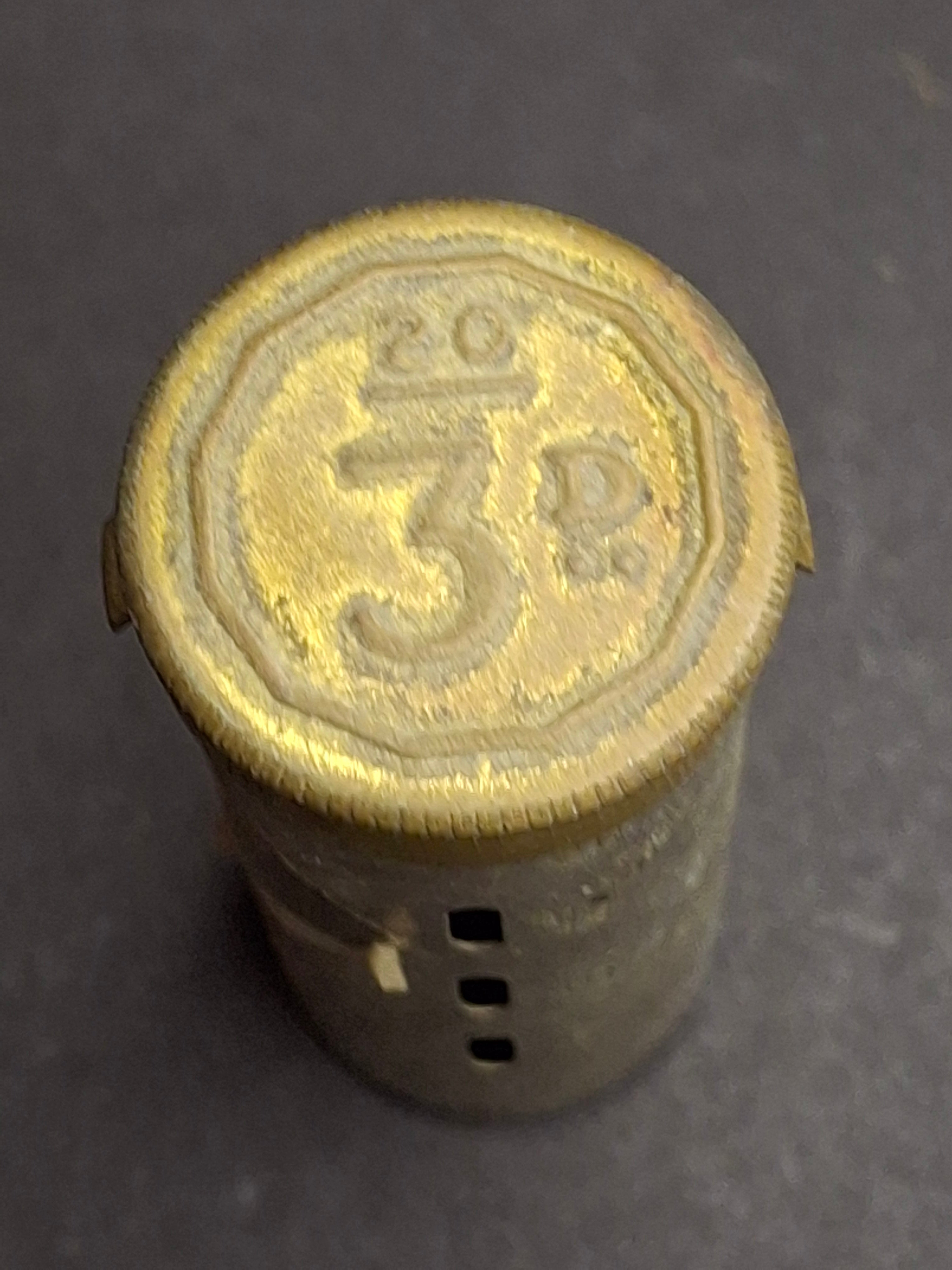 Antique Magic Pocket Savings Bank Threepence 3d Coin Holder Metal Money Box UK