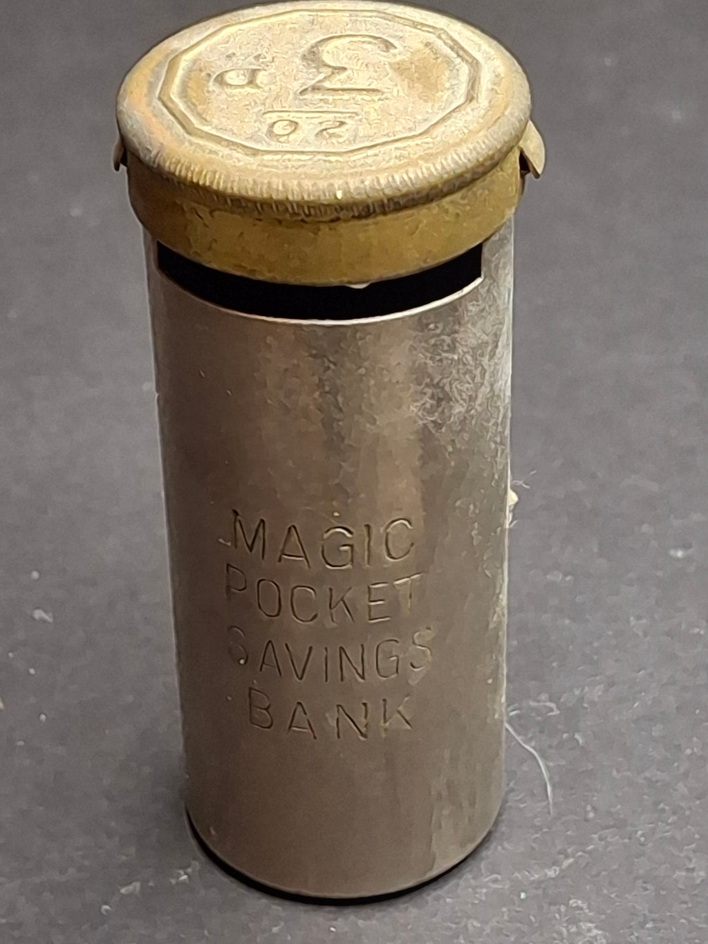 Antique Magic Pocket Savings Bank Threepence 3d Coin Holder Metal Money Box UK