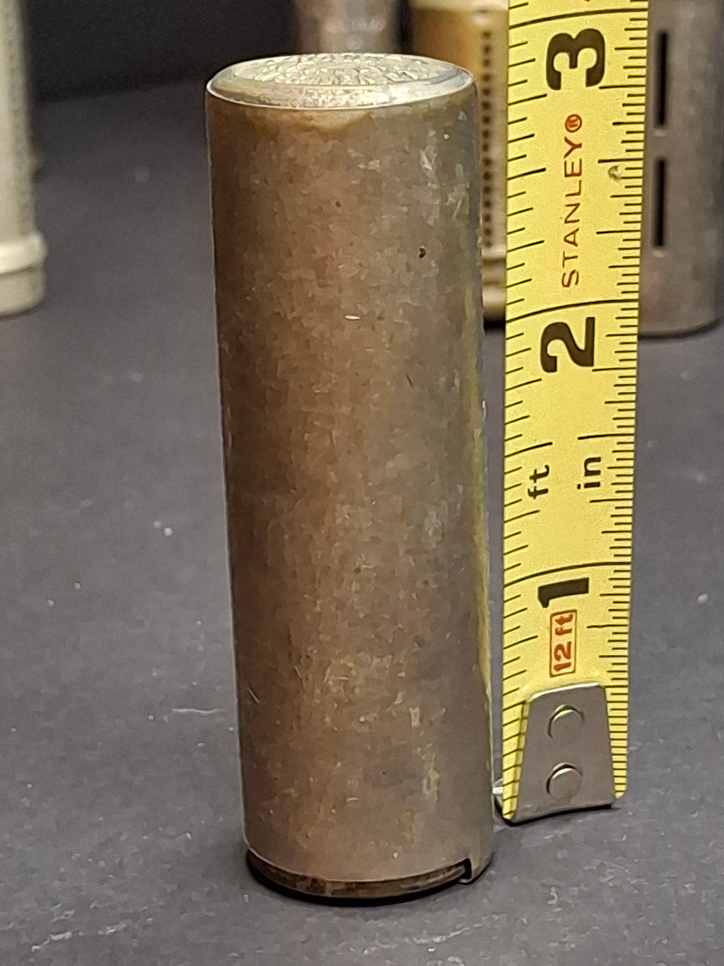 Antique Castelow Trolley Bank Brass Cylinder Coin Collector Meriden CT Pat Apld For c. 1885