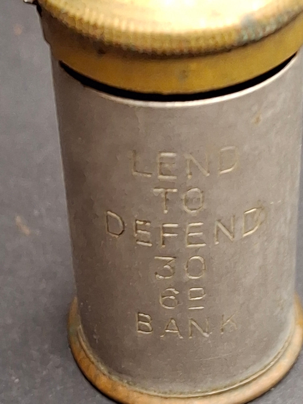 Vintage WWII British Empire "Lend to Defend" 30 Sixpence Pocket Coin Register Bank - National Savings Tin Cylinder 6d Thrift Bank