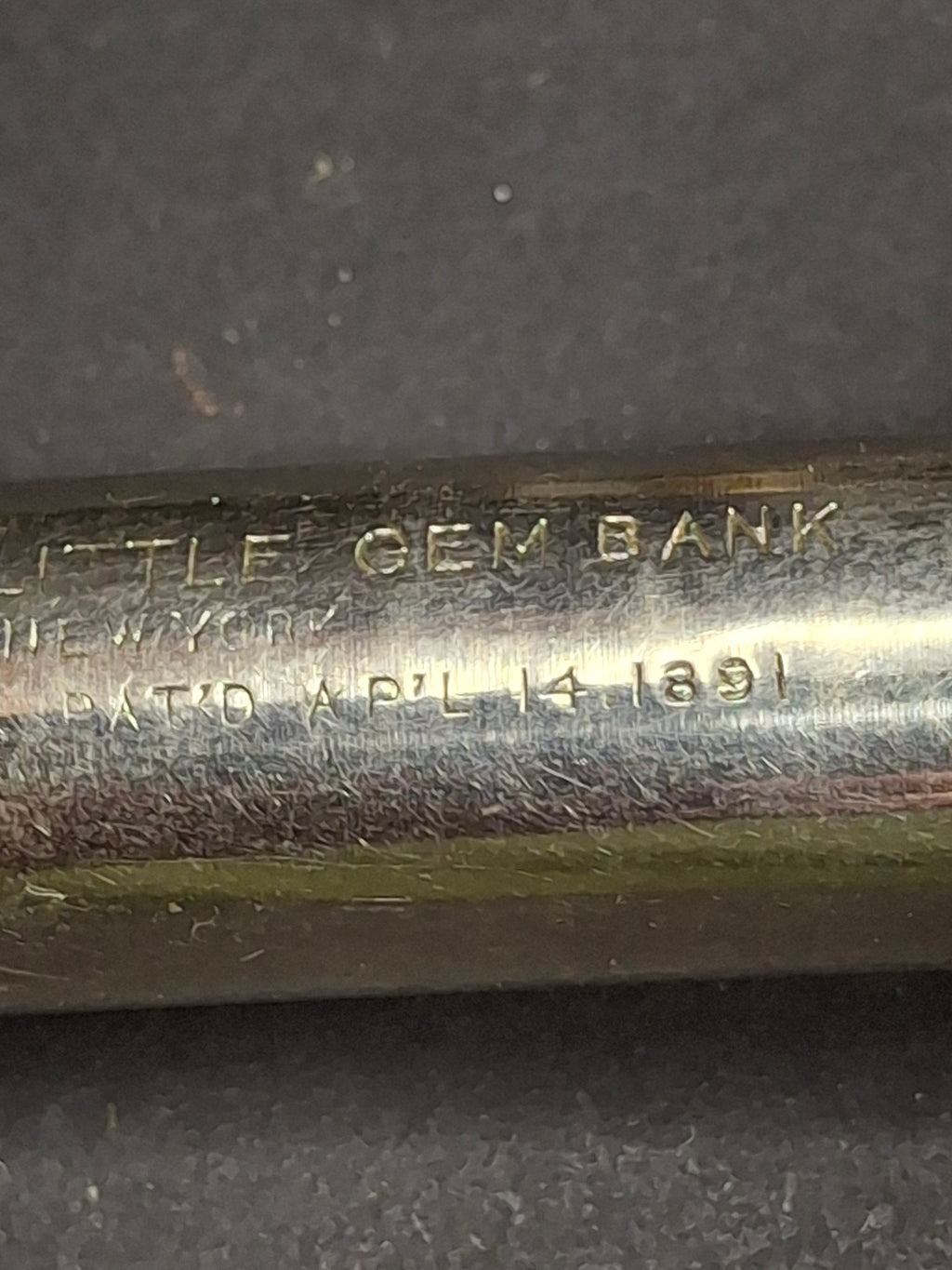Pair of Antique 1891 Pocket Dime Register Banks – One "Little Gem Bank" NY Patent & One "Be Thrifty" Variant – Holds $5.00 Each