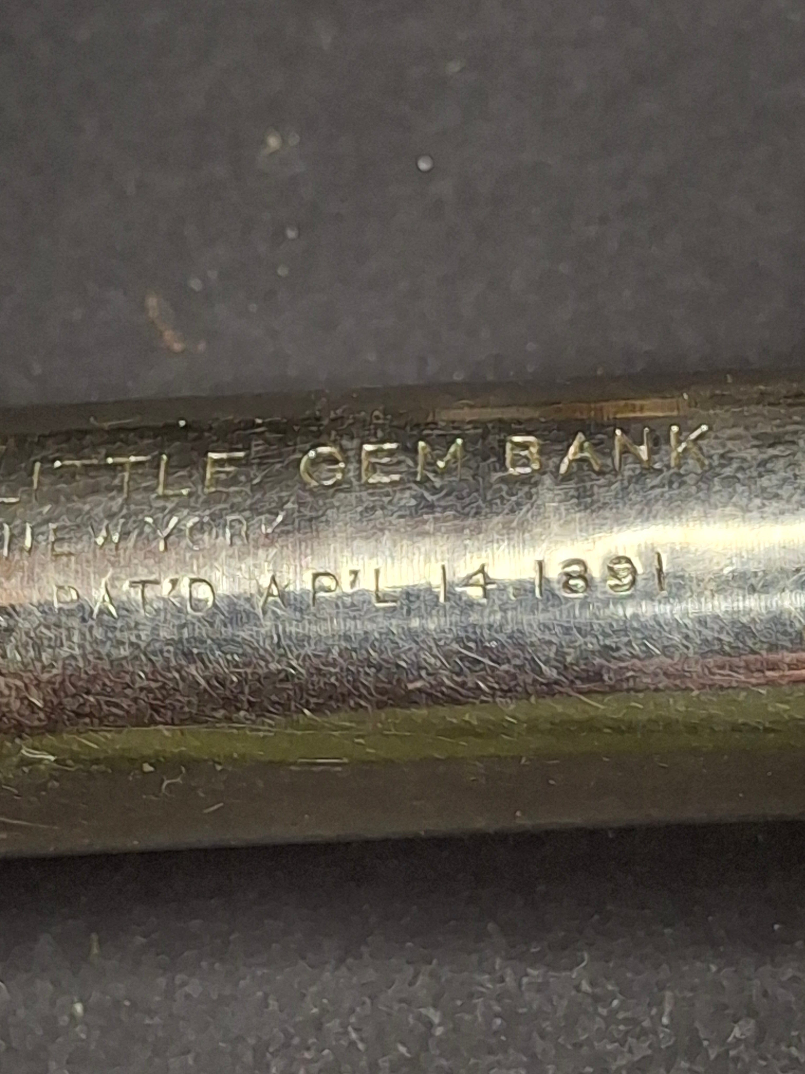 Pair of Antique 1891 Pocket Dime Register Banks – One "Little Gem Bank" NY Patent & One "Be Thrifty" Variant – Holds $5.00 Each