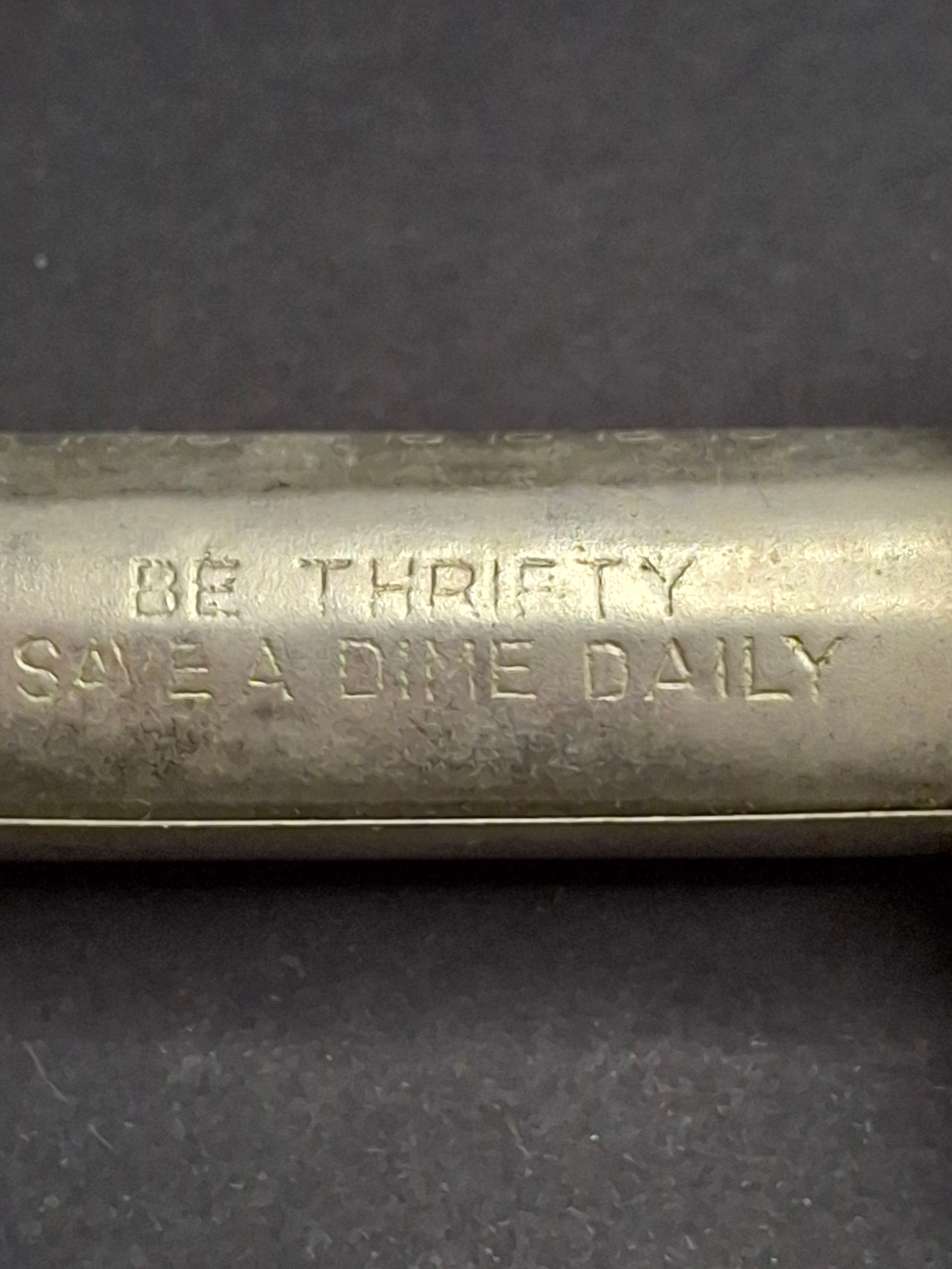 Pair of Antique 1891 Pocket Dime Register Banks – One "Little Gem Bank" NY Patent & One "Be Thrifty" Variant – Holds $5.00 Each