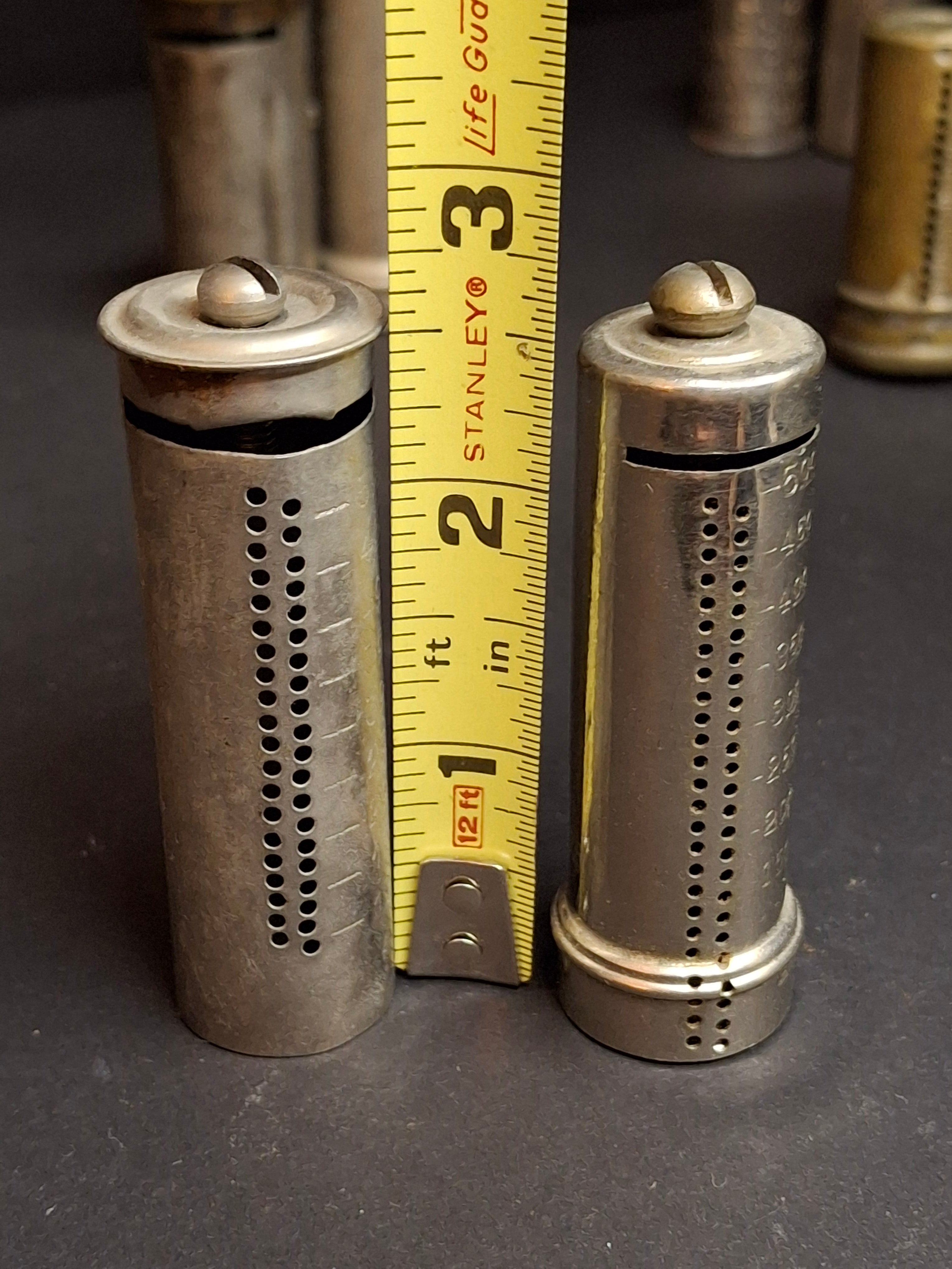 Pair of Antique 1891 Pocket Dime Register Banks – One "Little Gem Bank" NY Patent & One "Be Thrifty" Variant – Holds $5.00 Each