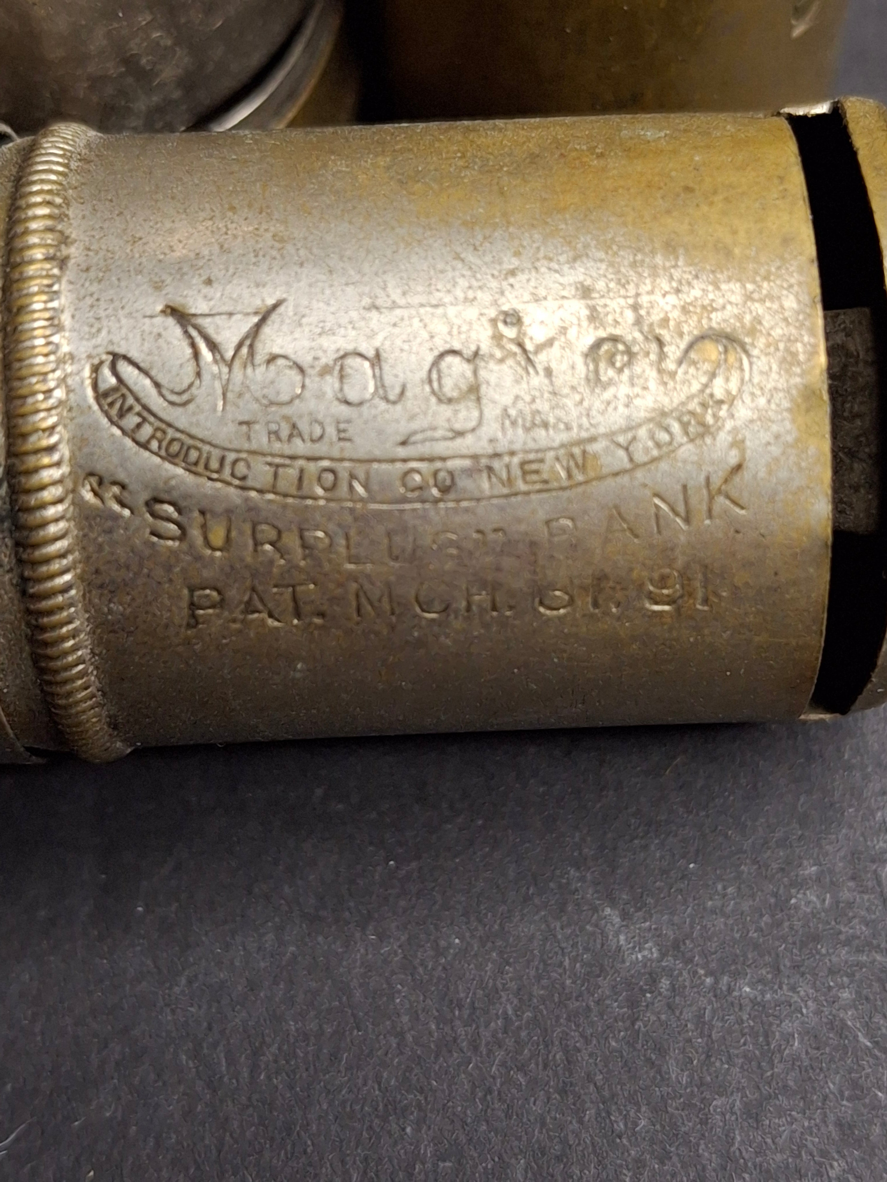 Antique Pocket Savings Bank Lot (3) - 1891 Magic Surplus Bank NY, Empire 20s London, 6d Sixpence Pocket Bank - Victorian Era Mechanical Coin Register Tubes