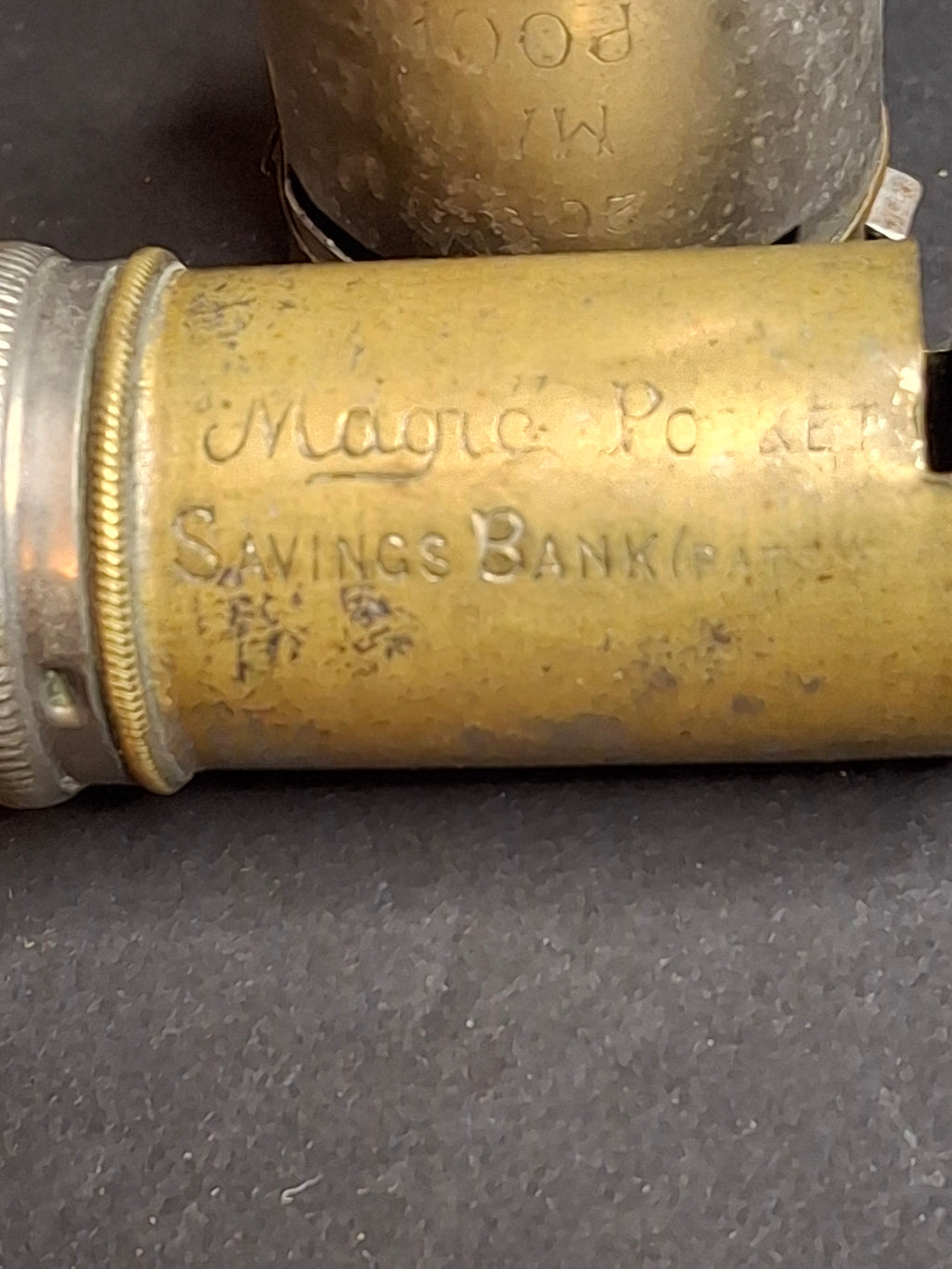 Antique Pocket Savings Bank Lot (3) - 1891 Magic Surplus Bank NY, Empire 20s London, 6d Sixpence Pocket Bank - Victorian Era Mechanical Coin Register Tubes
