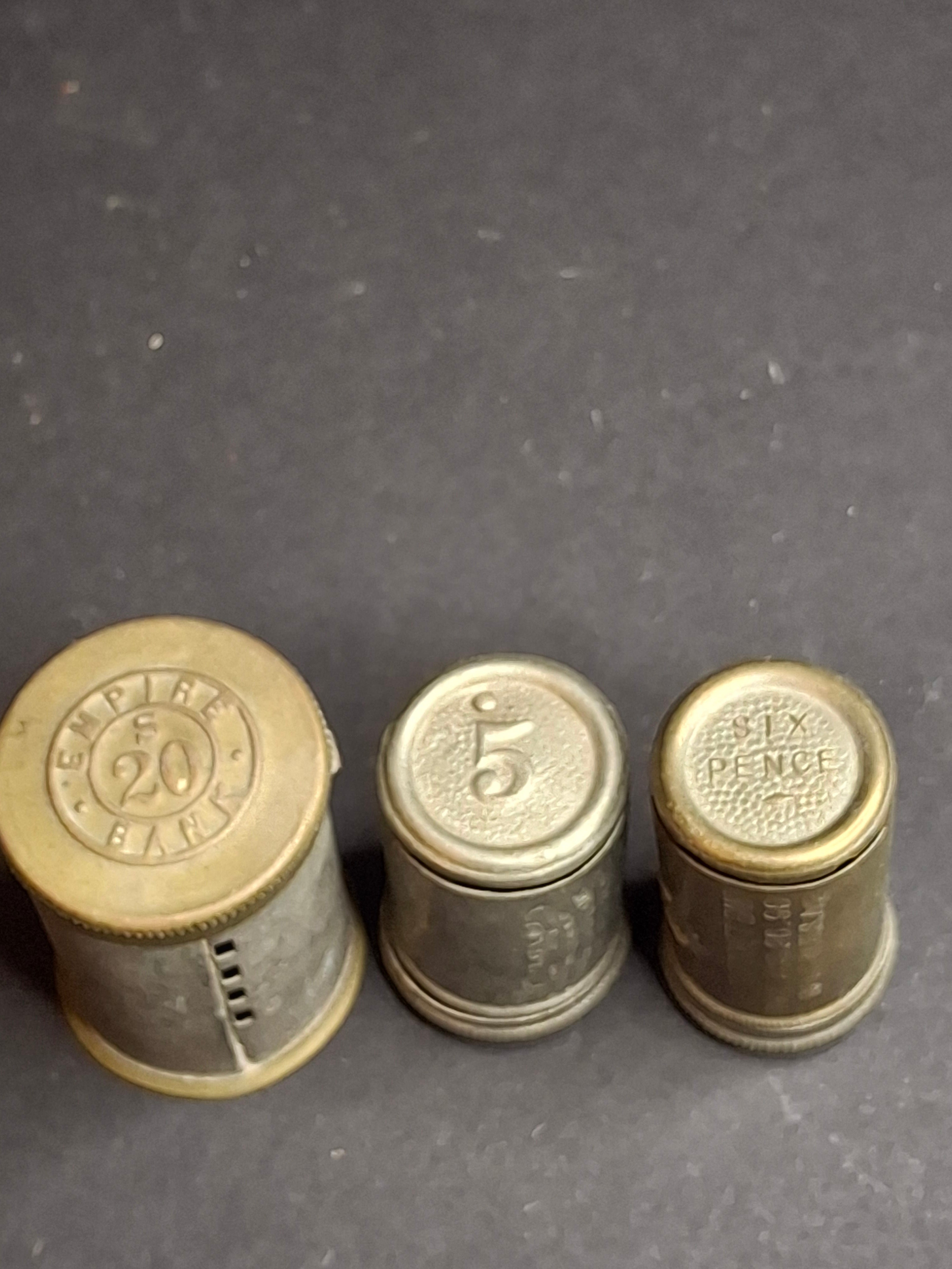 Antique Magic Introduction Co Vest Pocket Savings Banks Trio - Magic Surplus, Empire & Six Pence C. 1890-1892