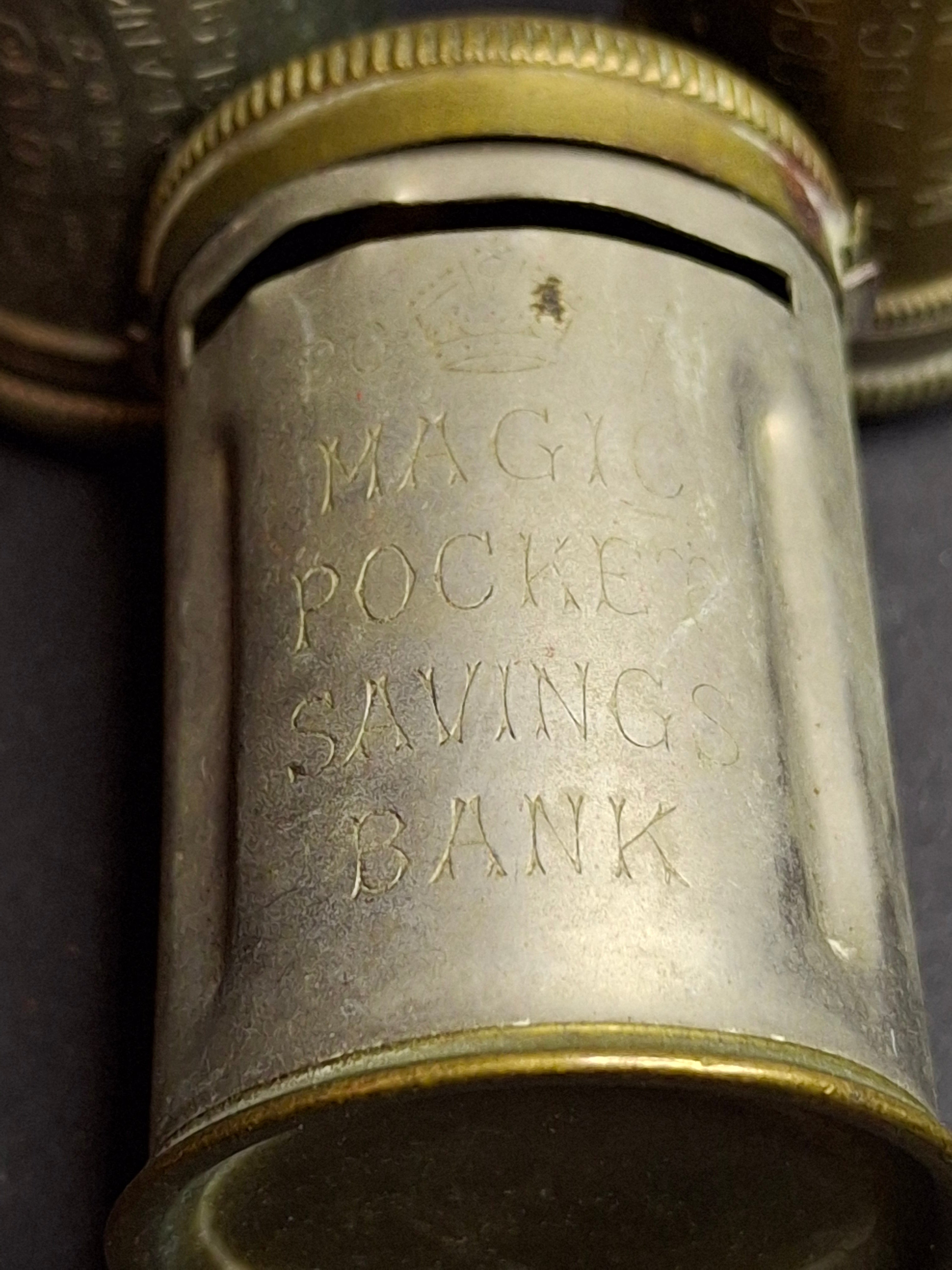 Antique Magic Introduction Co Vest Pocket Savings Banks Trio - Magic Surplus, Empire & Six Pence C. 1890-1892