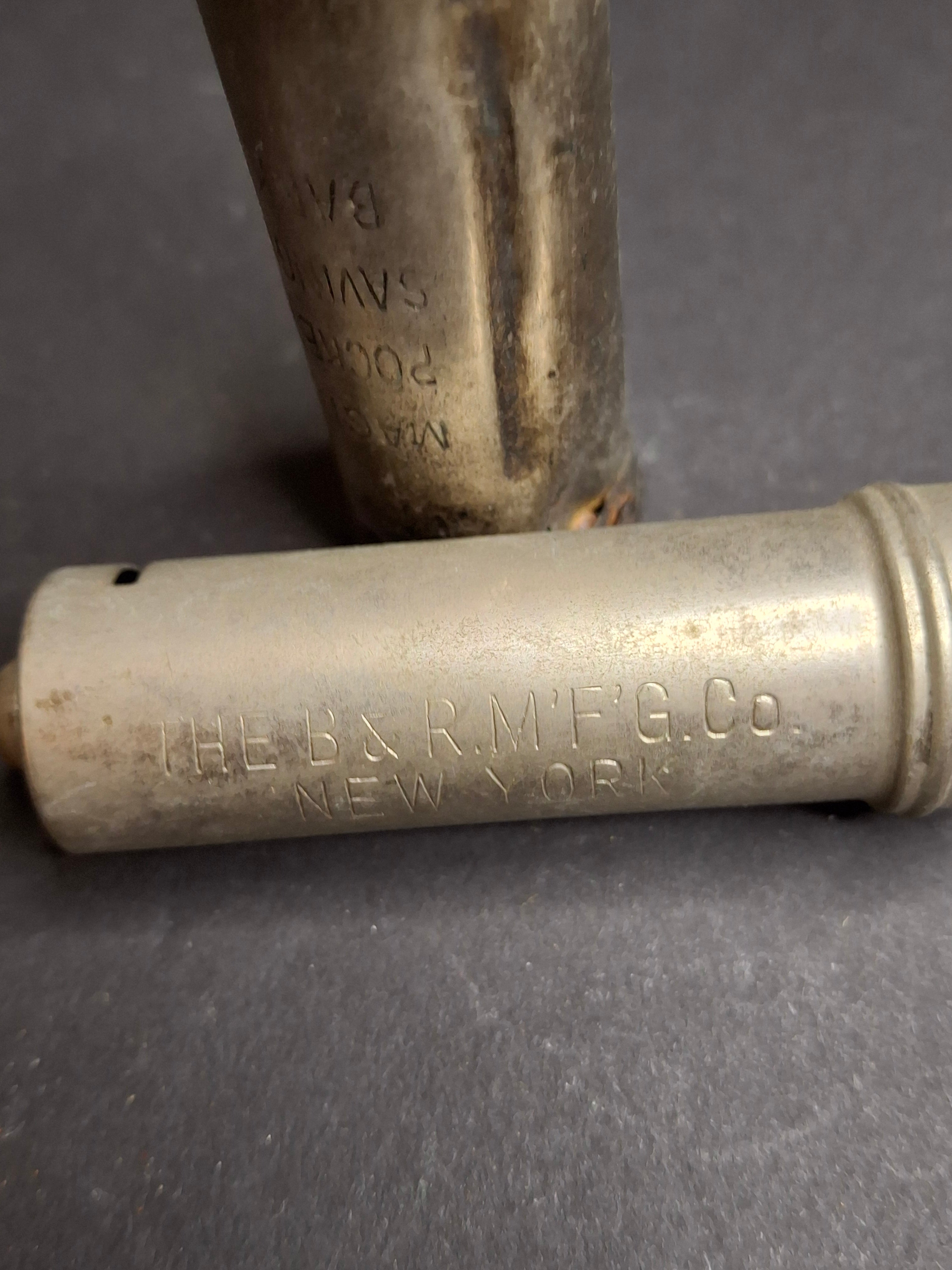 Antique Pocket Coin Savings Banks Lot of 2 | 1890s Magic Pocket Savings Bank & B&R Mfg Co New York Dime Tube Bank Register