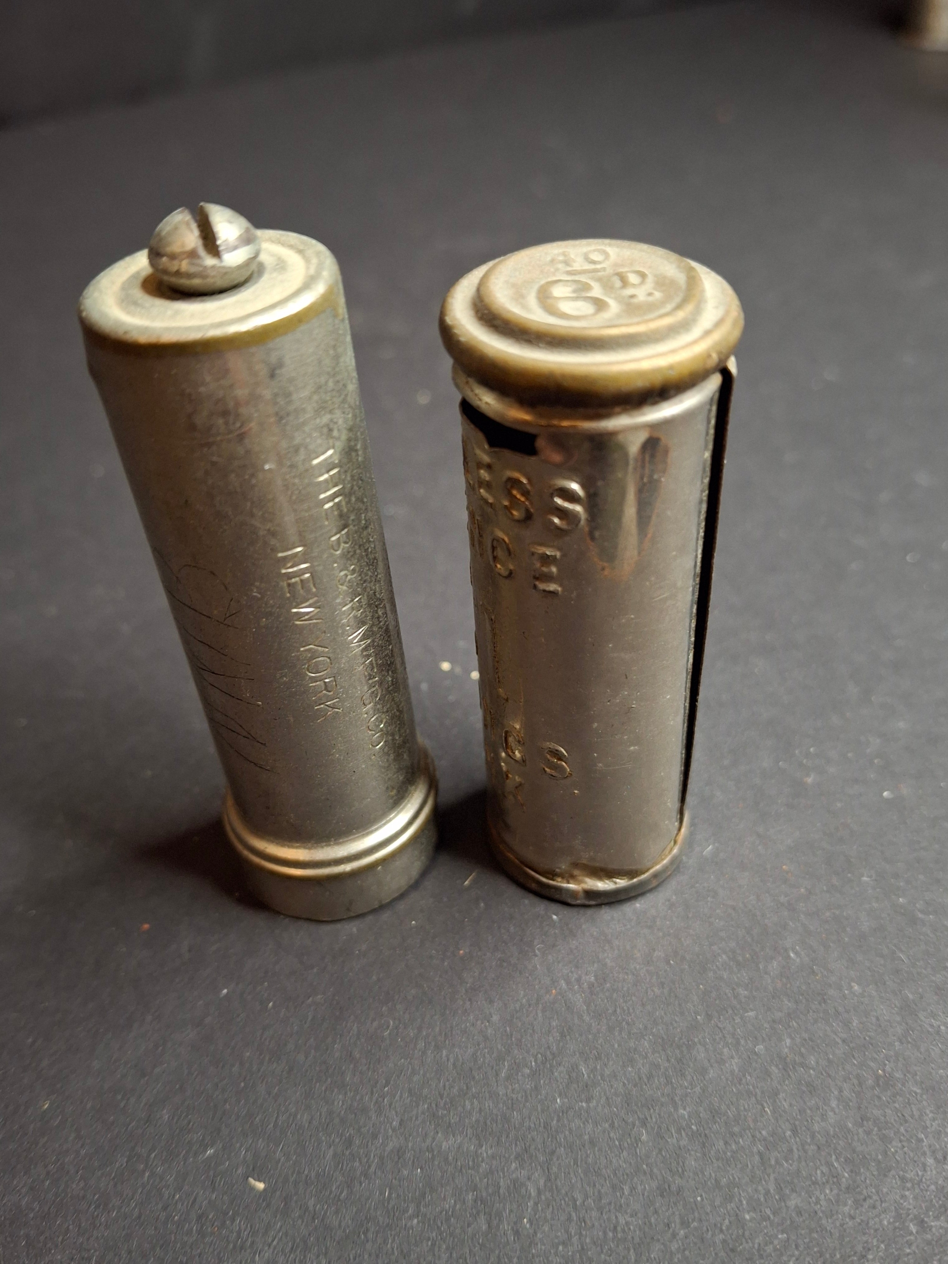 Antique Pocket Savings Banks Lot B&R Mfg Co NY Dime Bank & British BBC Wireless Licence 6d Sixpence Tube Bank Circa 1920s