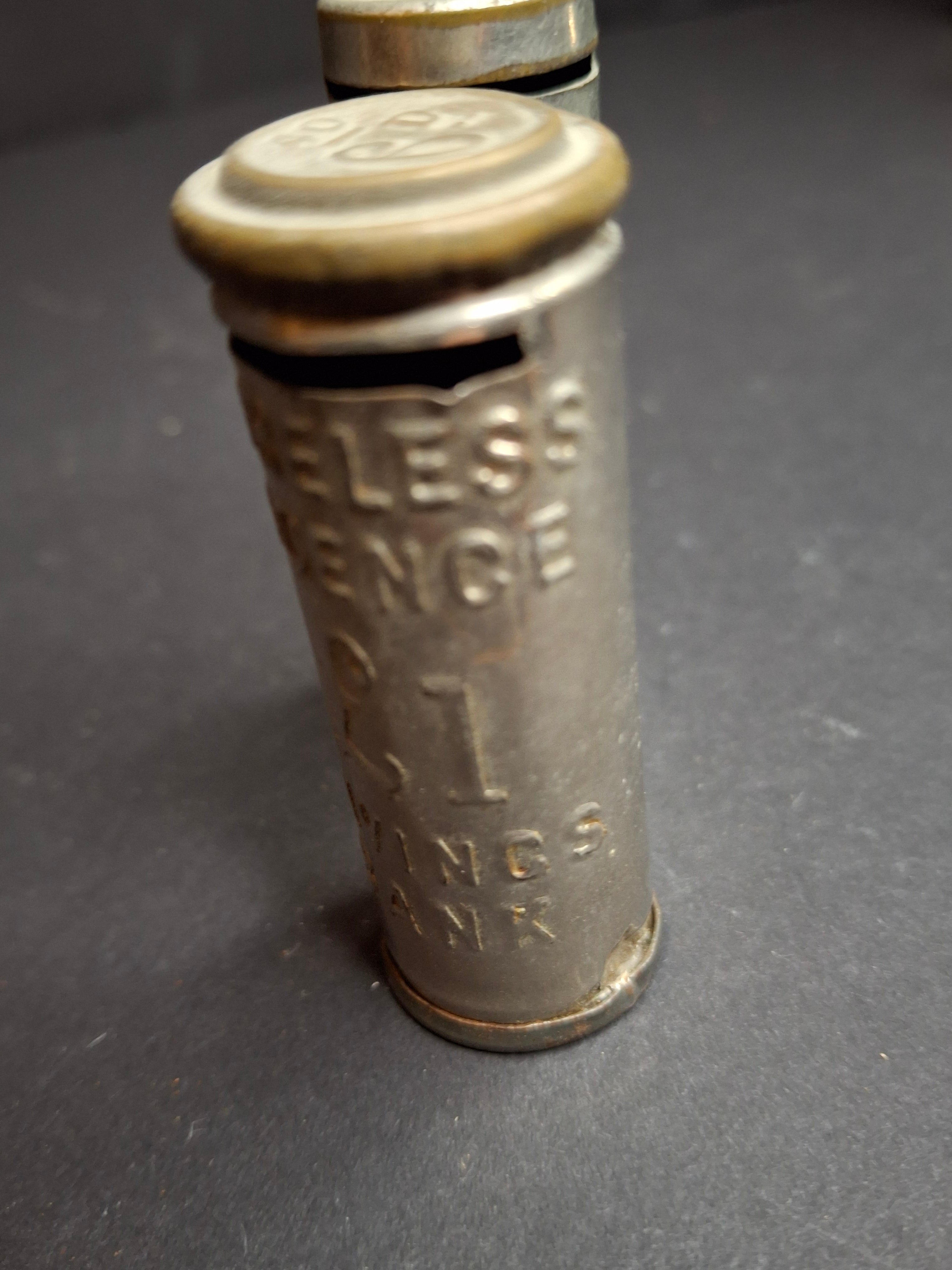 Antique Pocket Savings Banks Lot B&R Mfg Co NY Dime Bank & British BBC Wireless Licence 6d Sixpence Tube Bank Circa 1920s