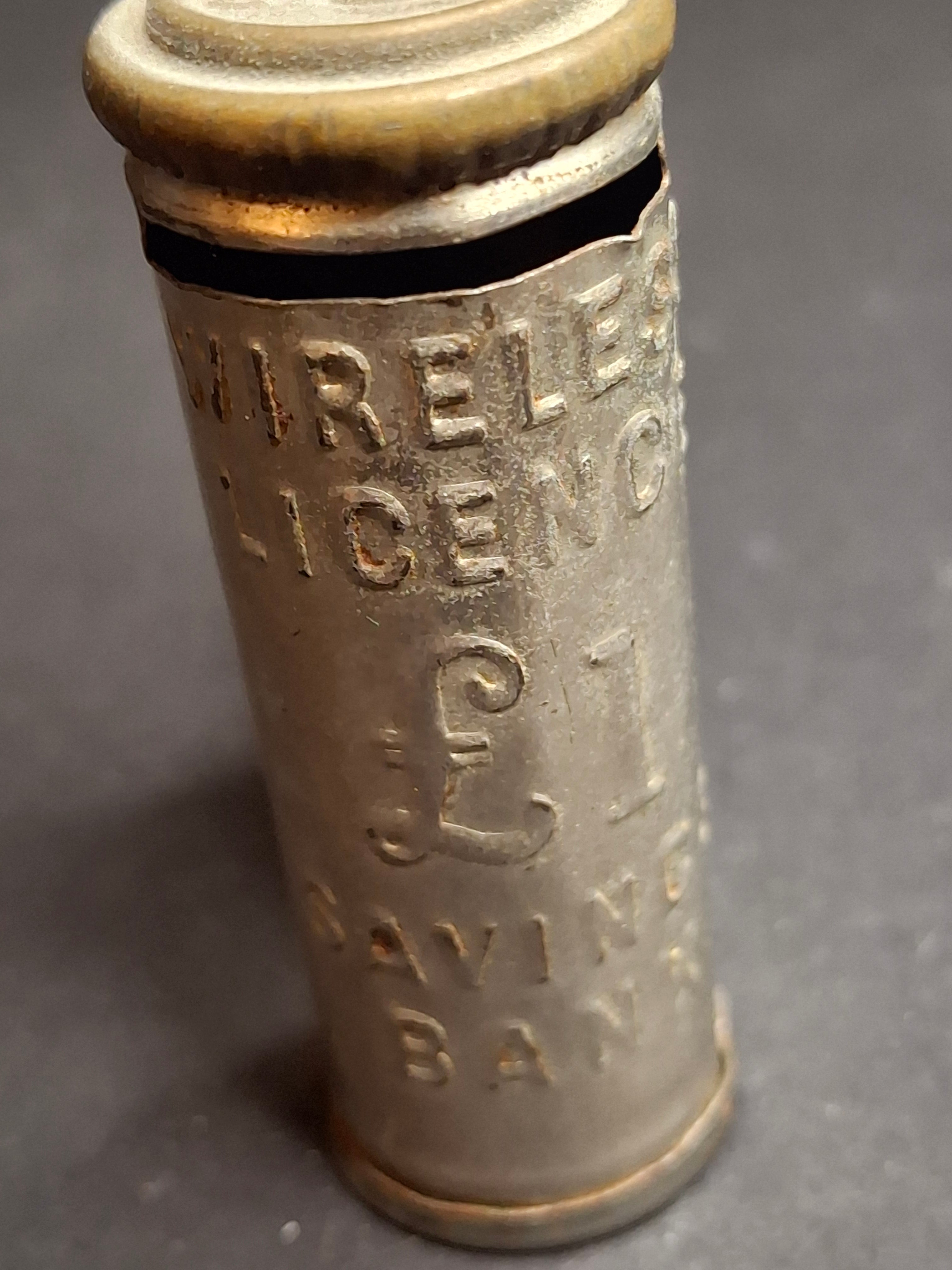 Antique Pocket Savings Banks Lot B&R Mfg Co NY Dime Bank & British BBC Wireless Licence 6d Sixpence Tube Bank Circa 1920s