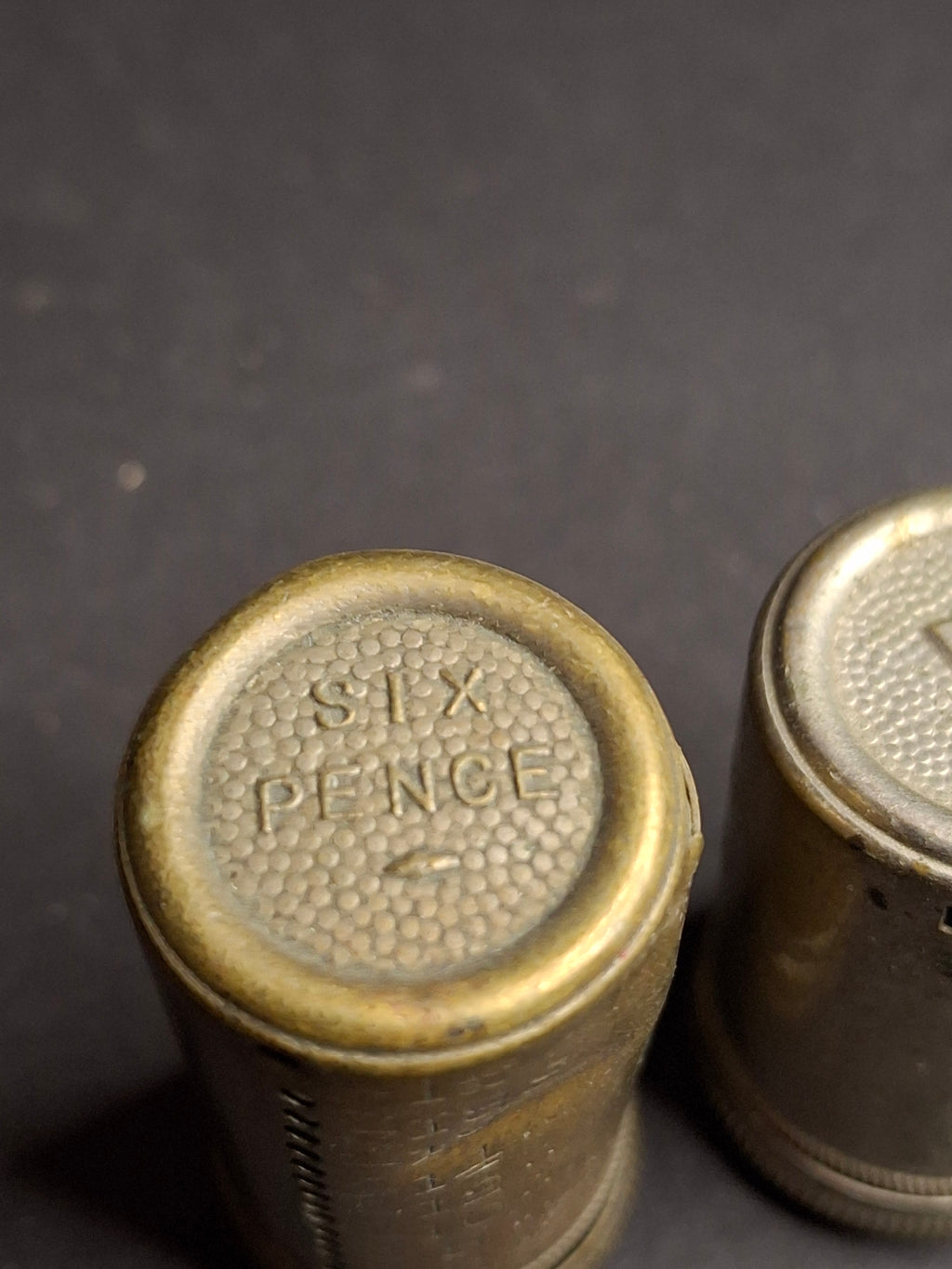 Lot of 3 Antique Magic Pocket Banks 1890-1950s Surplus Six Pence Coin Counters