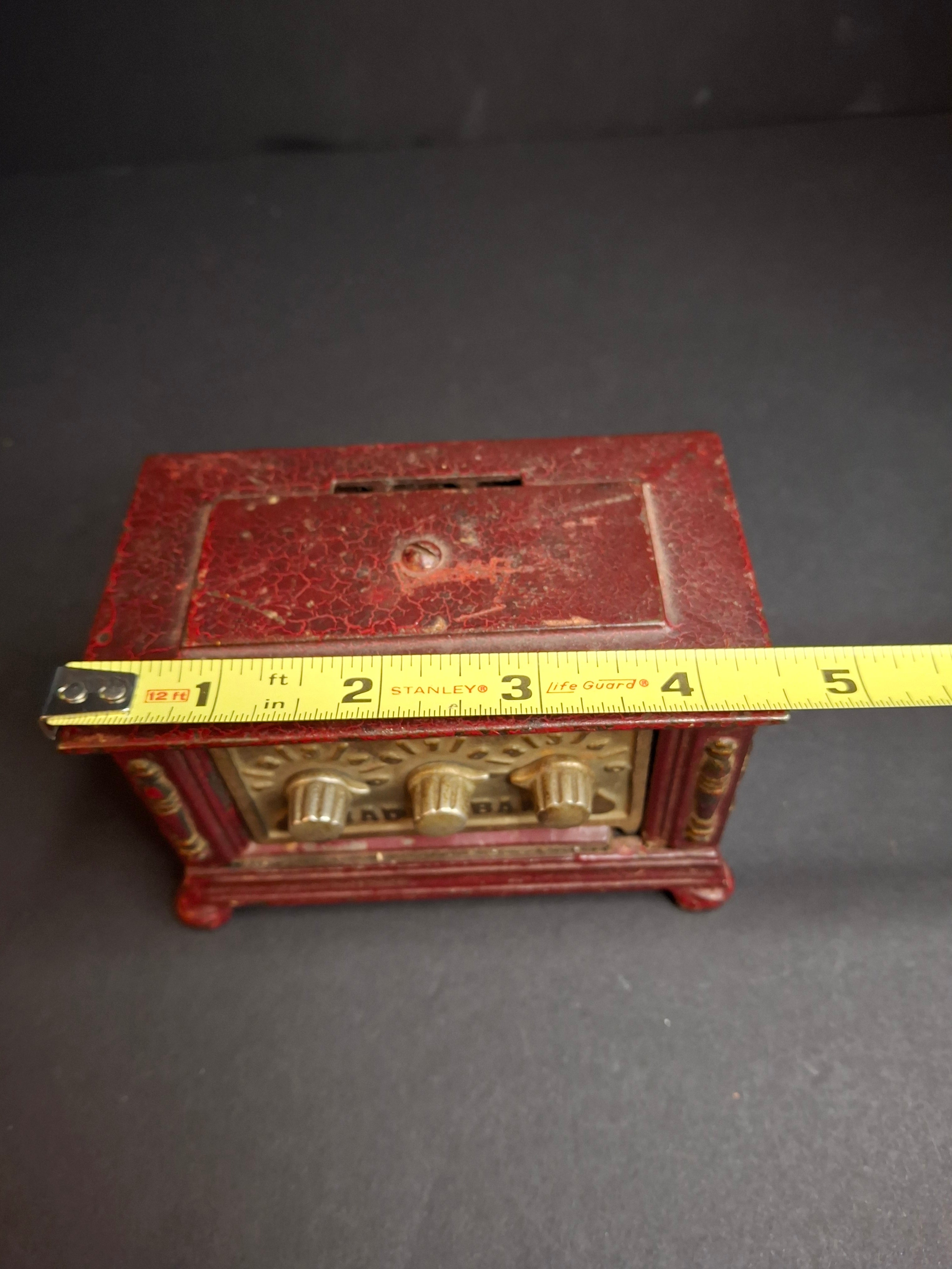 Antique Kenton Toys Cast Iron Radio Bank 1920s Small 3-Dial Safe Red Paint