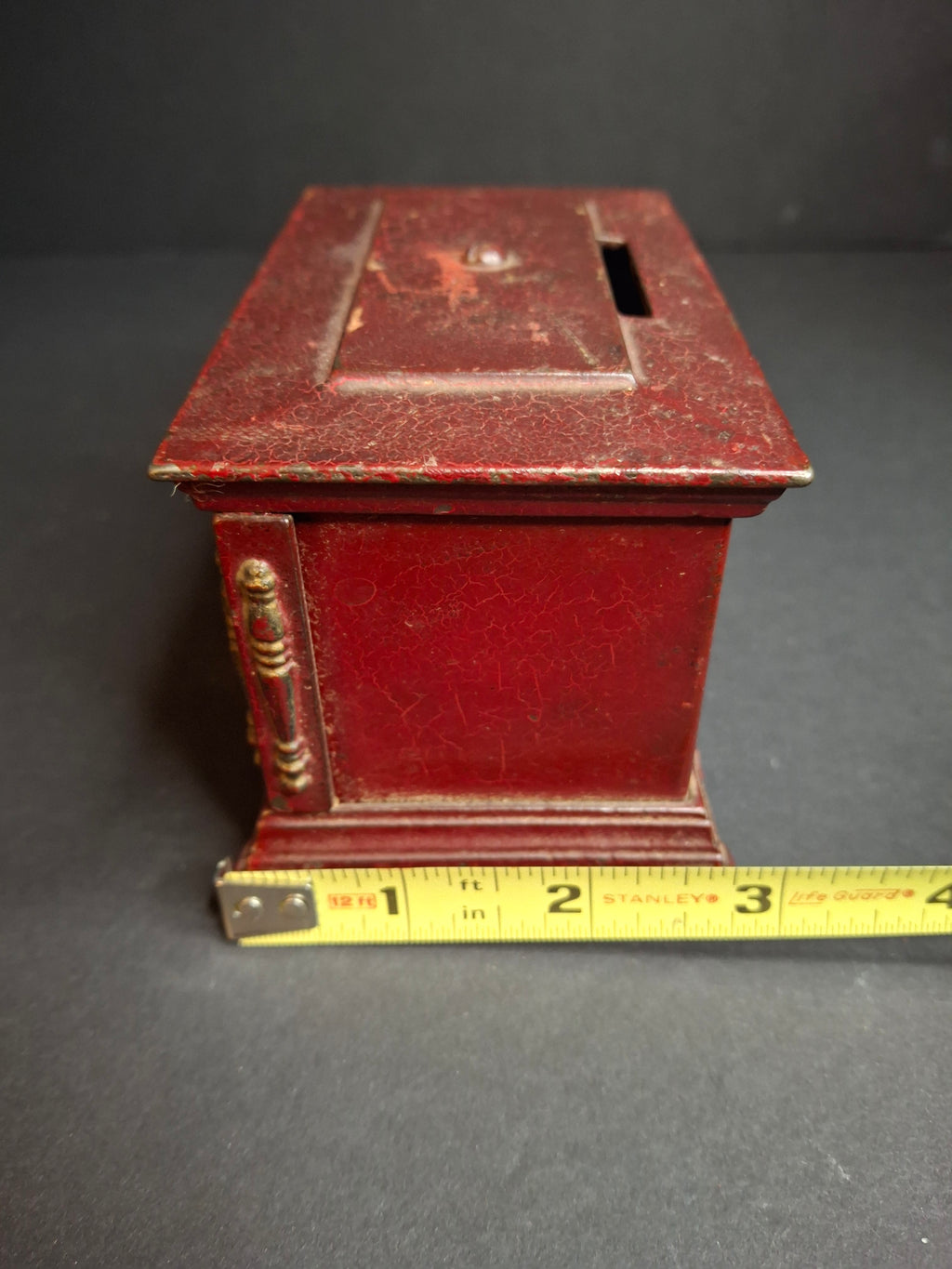 Antique Kenton Toys Cast Iron Radio Bank 1920s Small 3-Dial Safe Red Paint