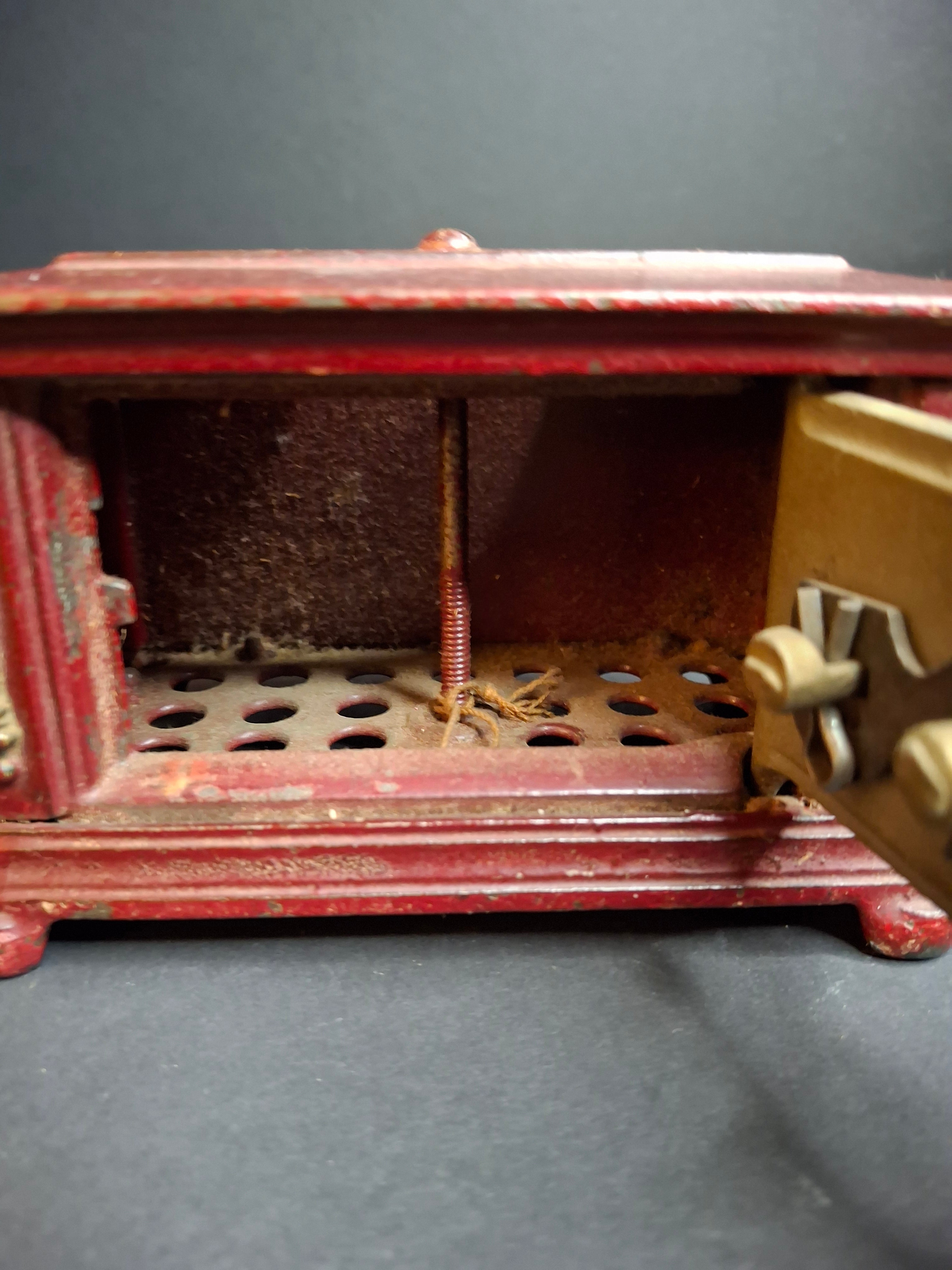 Antique Kenton Toys Cast Iron Radio Bank 1920s Small 3-Dial Safe Red Paint