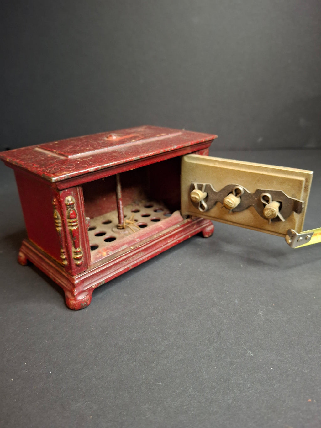 Antique Kenton Toys Cast Iron Radio Bank 1920s Small 3-Dial Safe Red Paint