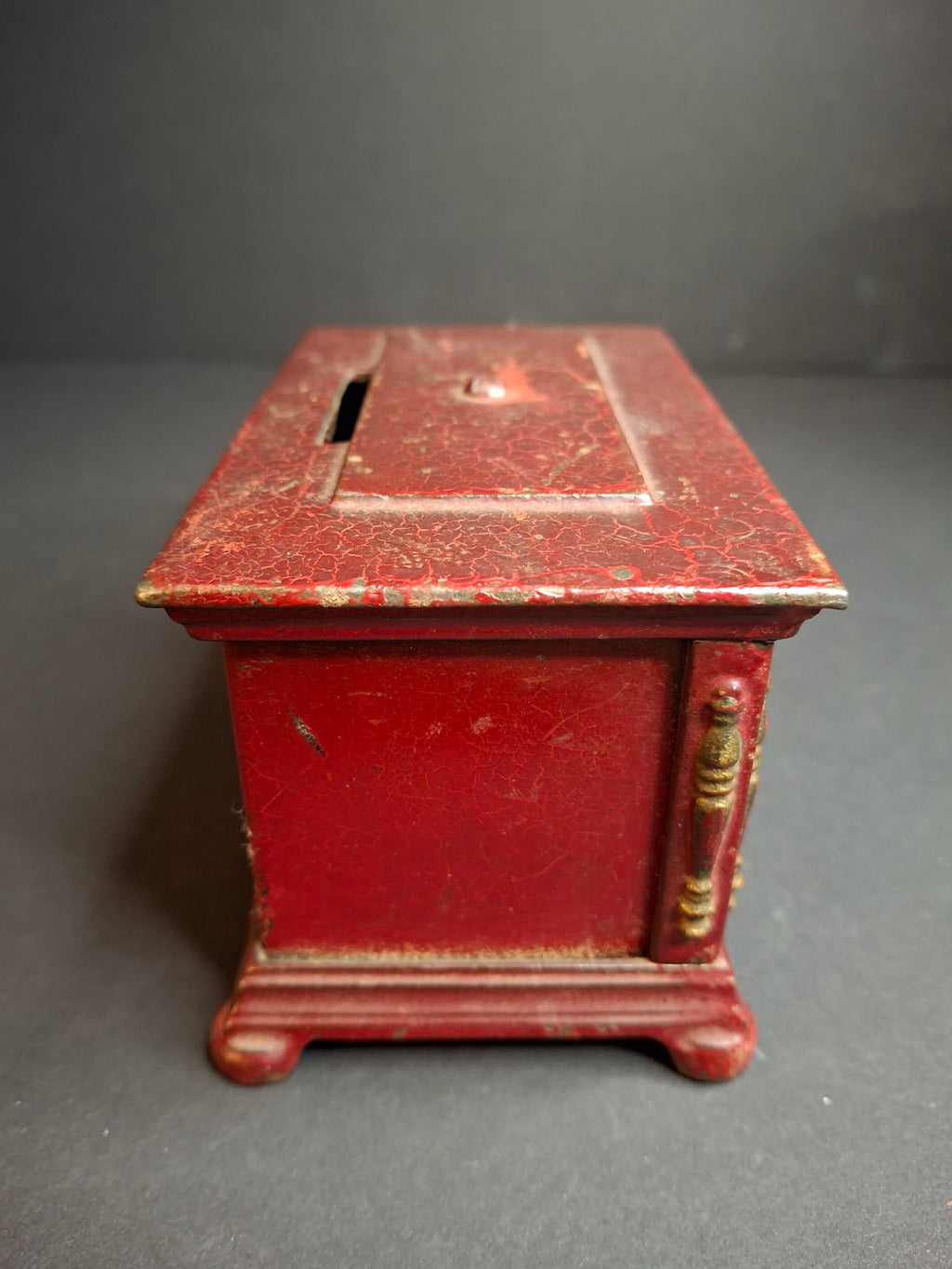 Antique Kenton Toys Cast Iron Radio Bank 1920s Small 3-Dial Safe Red Paint