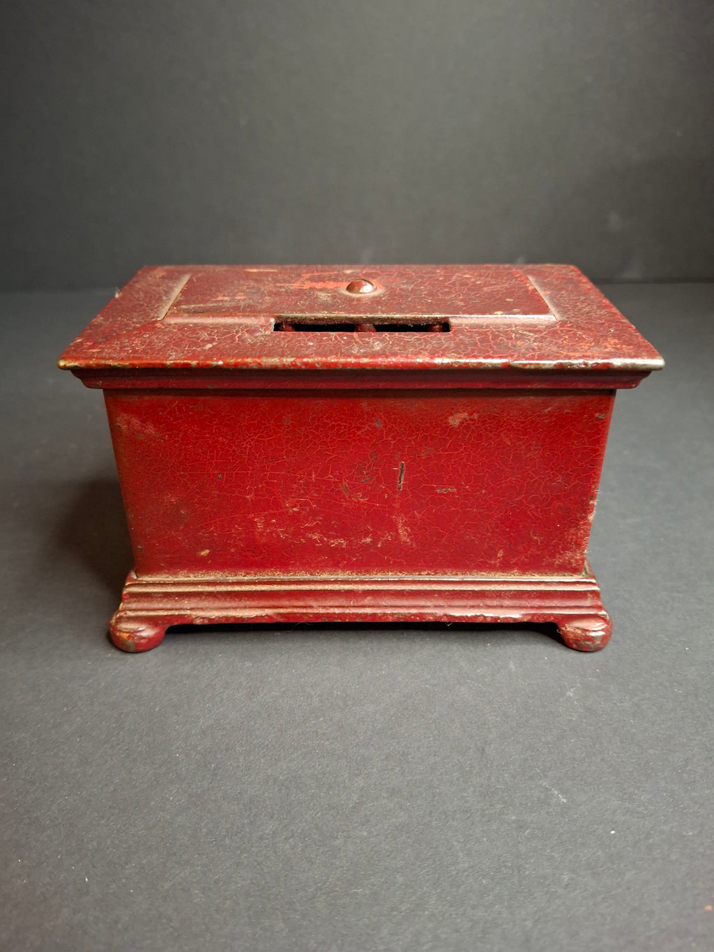 Antique Kenton Toys Cast Iron Radio Bank 1920s Small 3-Dial Safe Red Paint