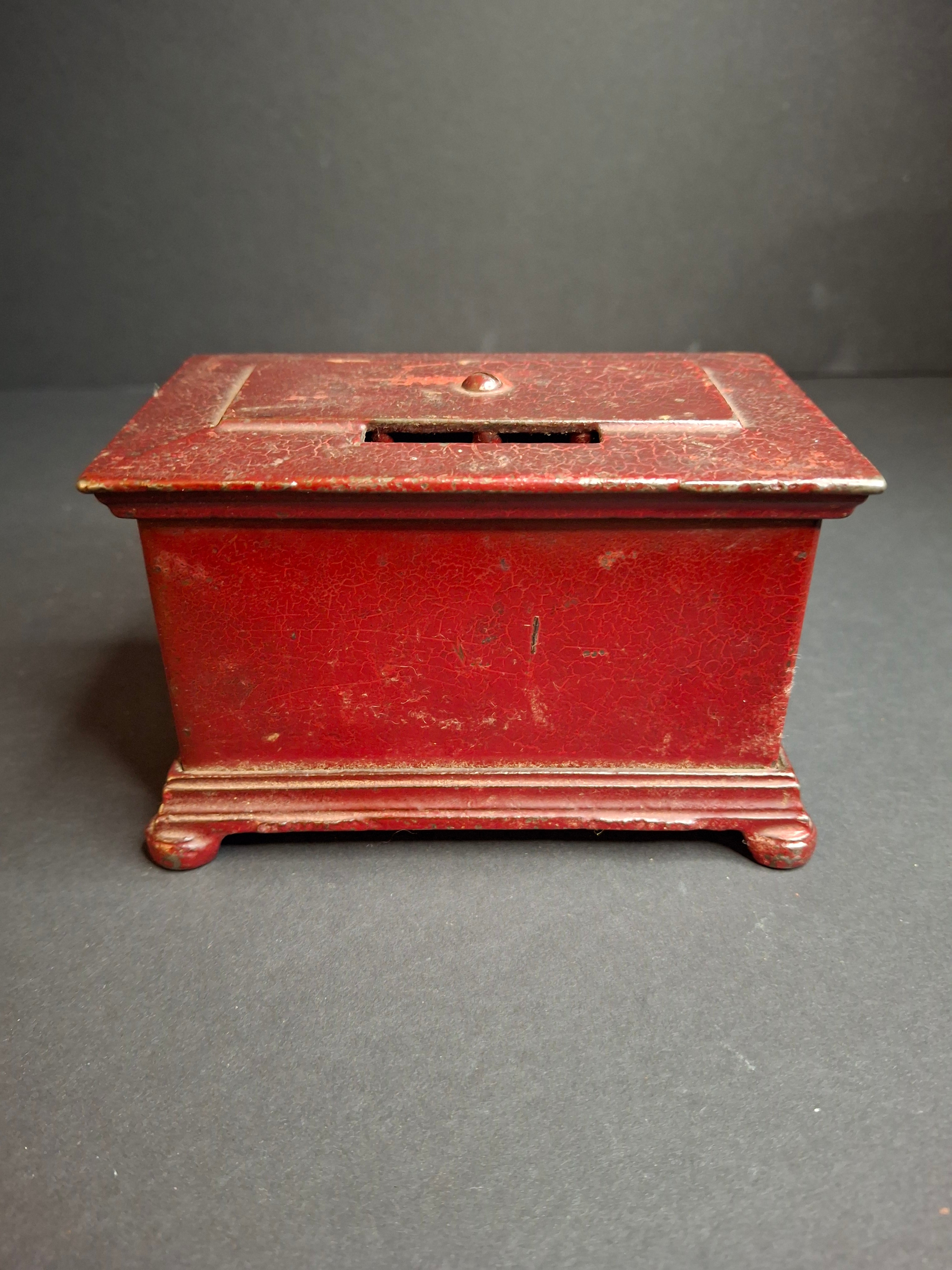 Antique Kenton Toys Cast Iron Radio Bank 1920s Small 3-Dial Safe Red Paint