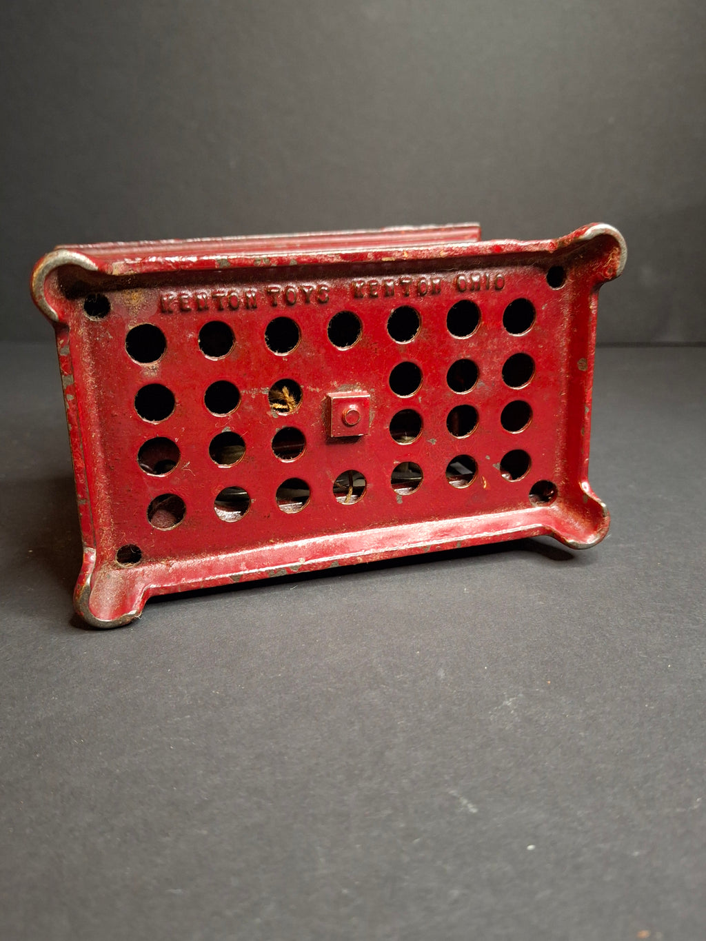 Antique Kenton Toys Cast Iron Radio Bank 1920s Small 3-Dial Safe Red Paint