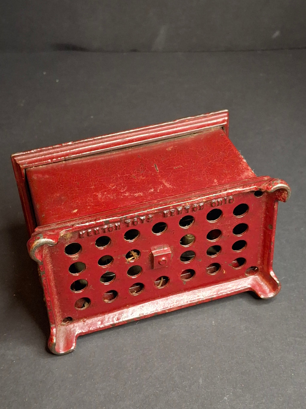 Antique Kenton Toys Cast Iron Radio Bank 1920s Small 3-Dial Safe Red Paint