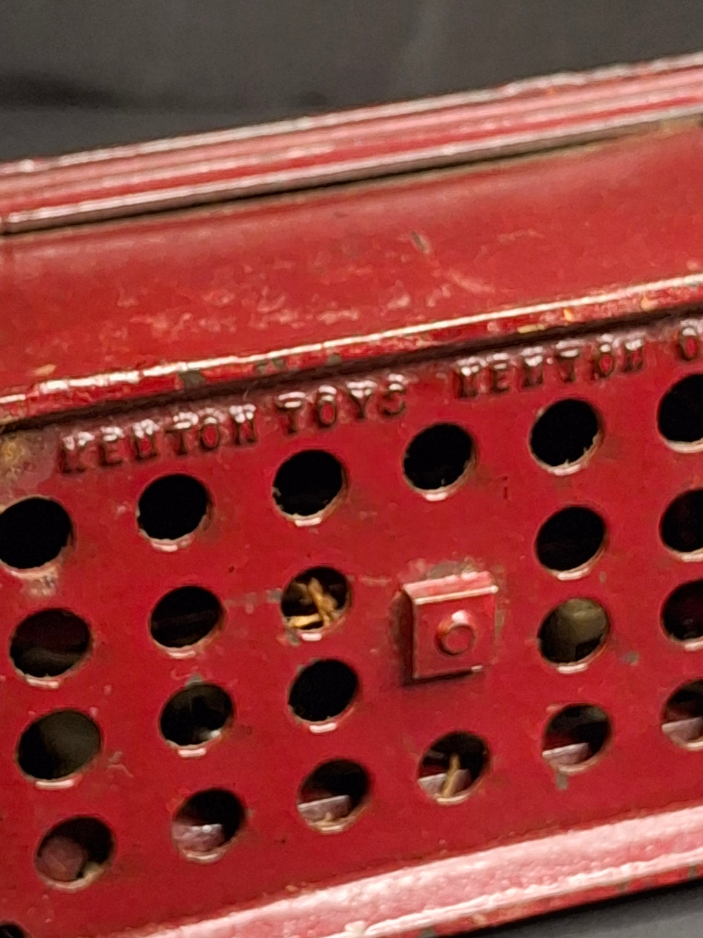 Antique Kenton Toys Cast Iron Radio Bank 1920s Small 3-Dial Safe Red Paint